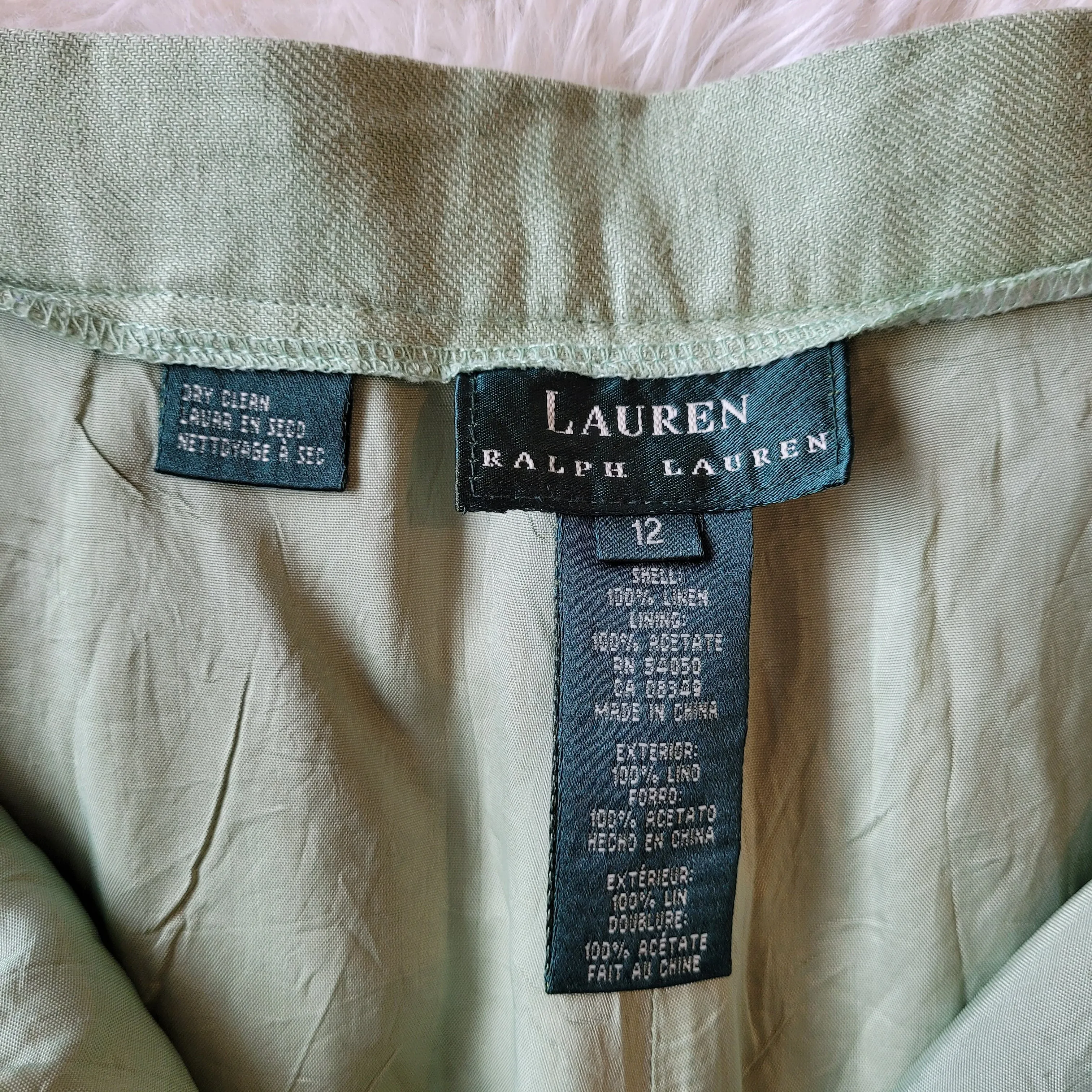 00's Pastel Green Linen Trouser Pants by Lauren Ralph Lauren