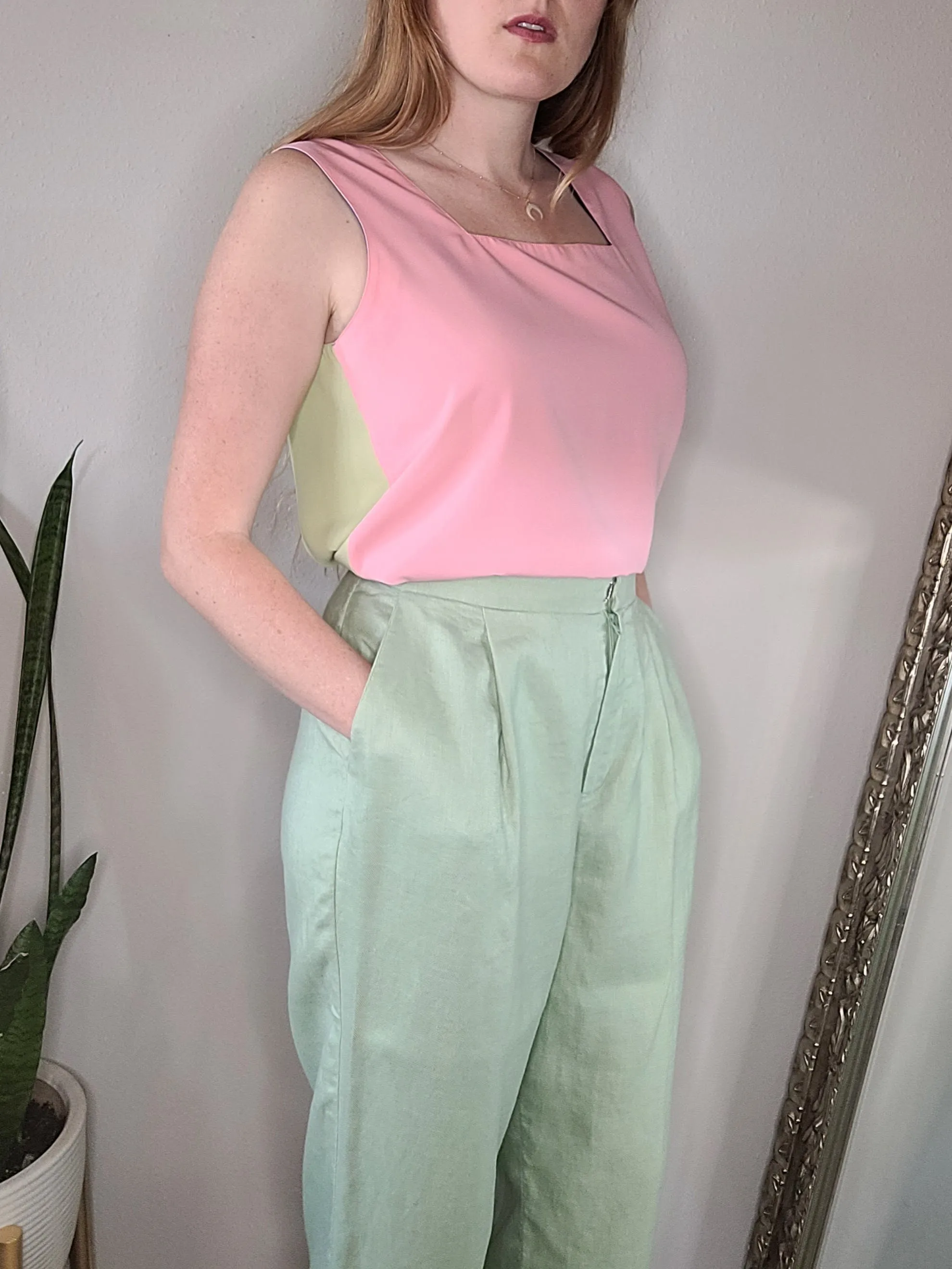 00's Pastel Green Linen Trouser Pants by Lauren Ralph Lauren