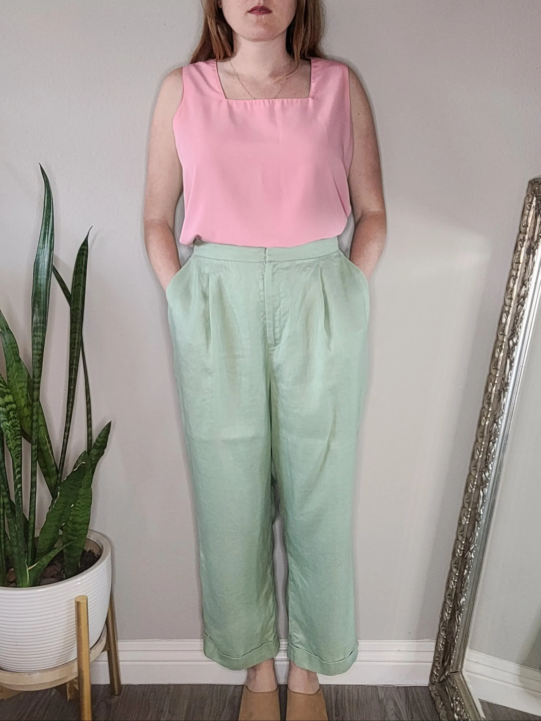 00's Pastel Green Linen Trouser Pants by Lauren Ralph Lauren