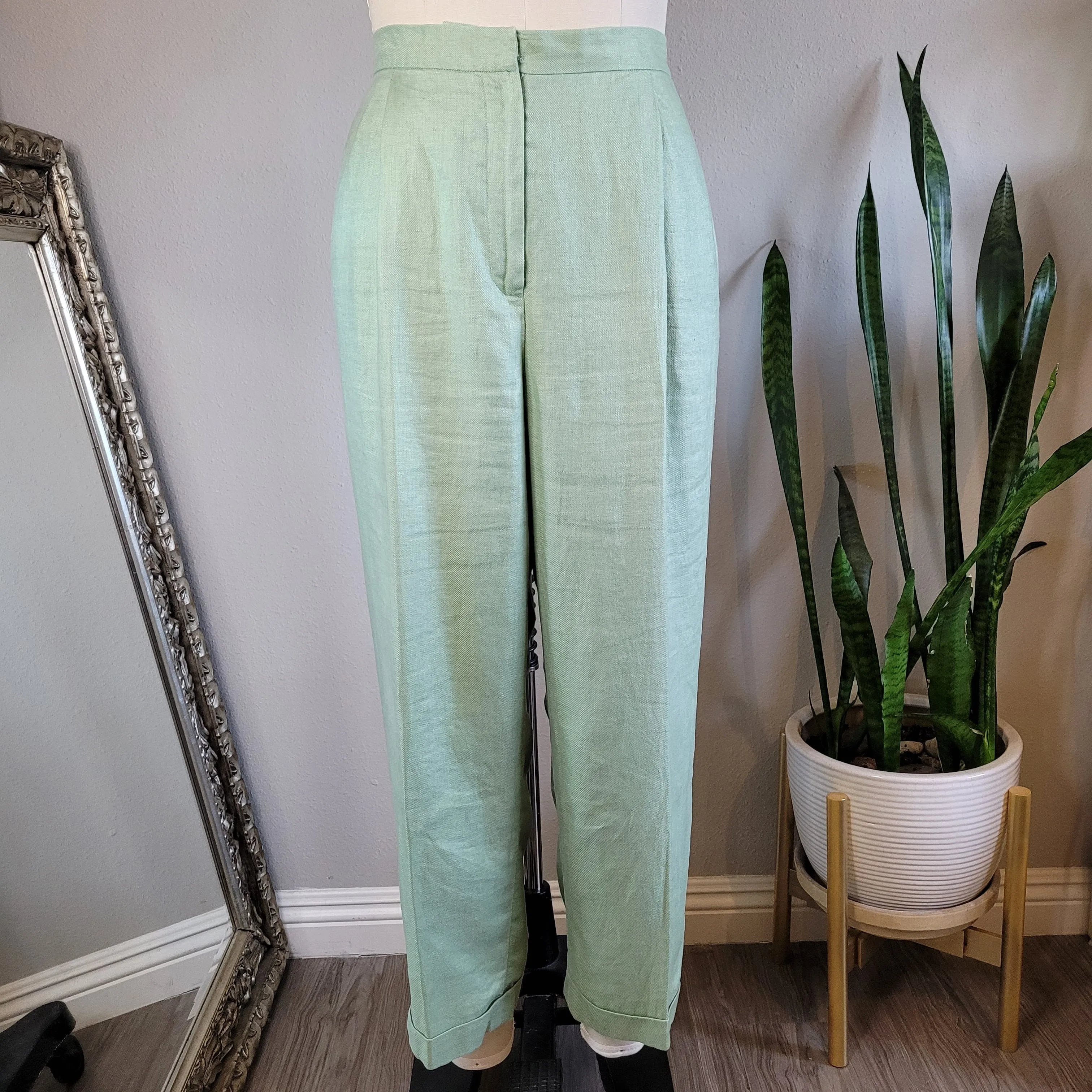 00's Pastel Green Linen Trouser Pants by Lauren Ralph Lauren