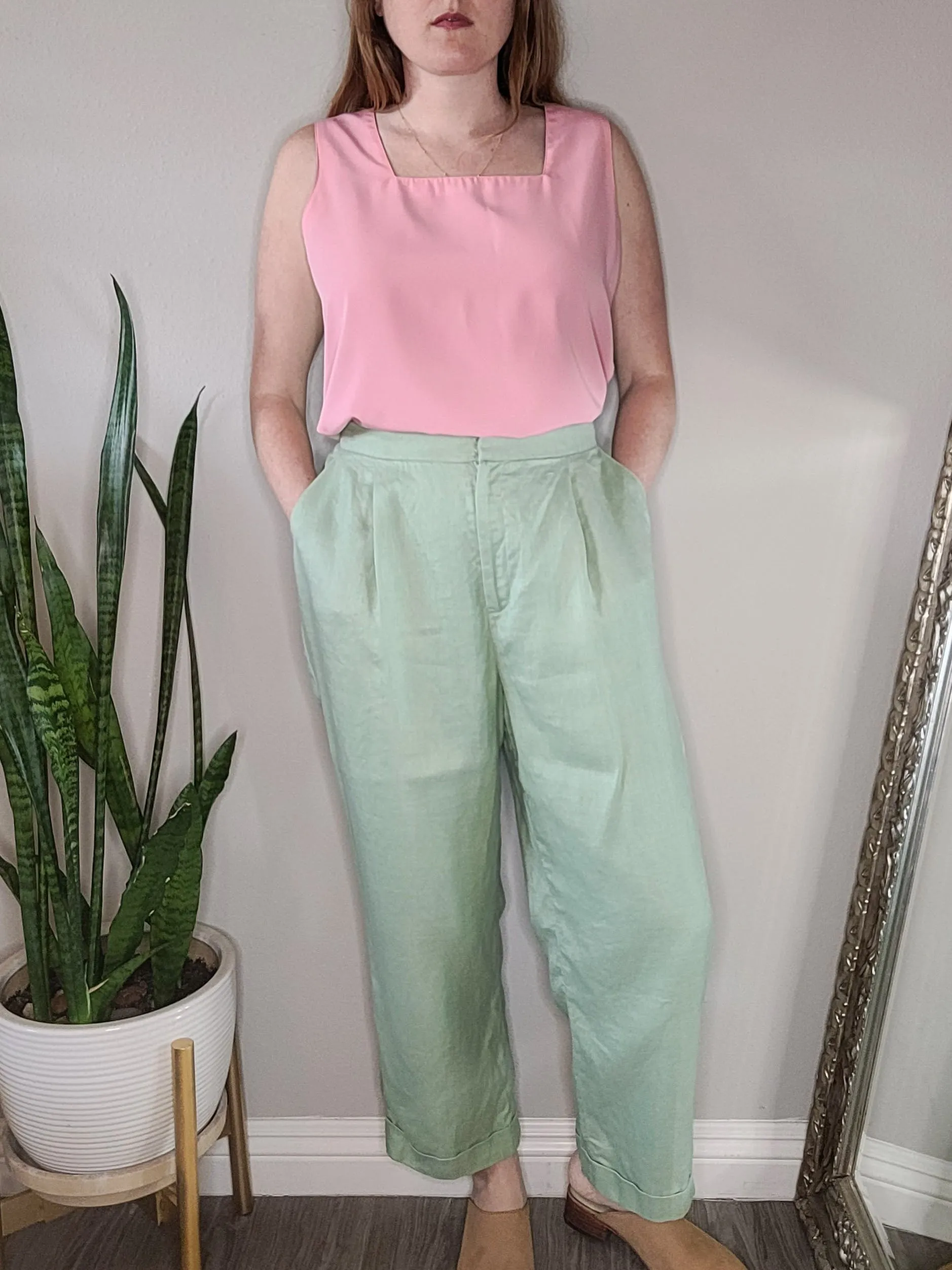 00's Pastel Green Linen Trouser Pants by Lauren Ralph Lauren