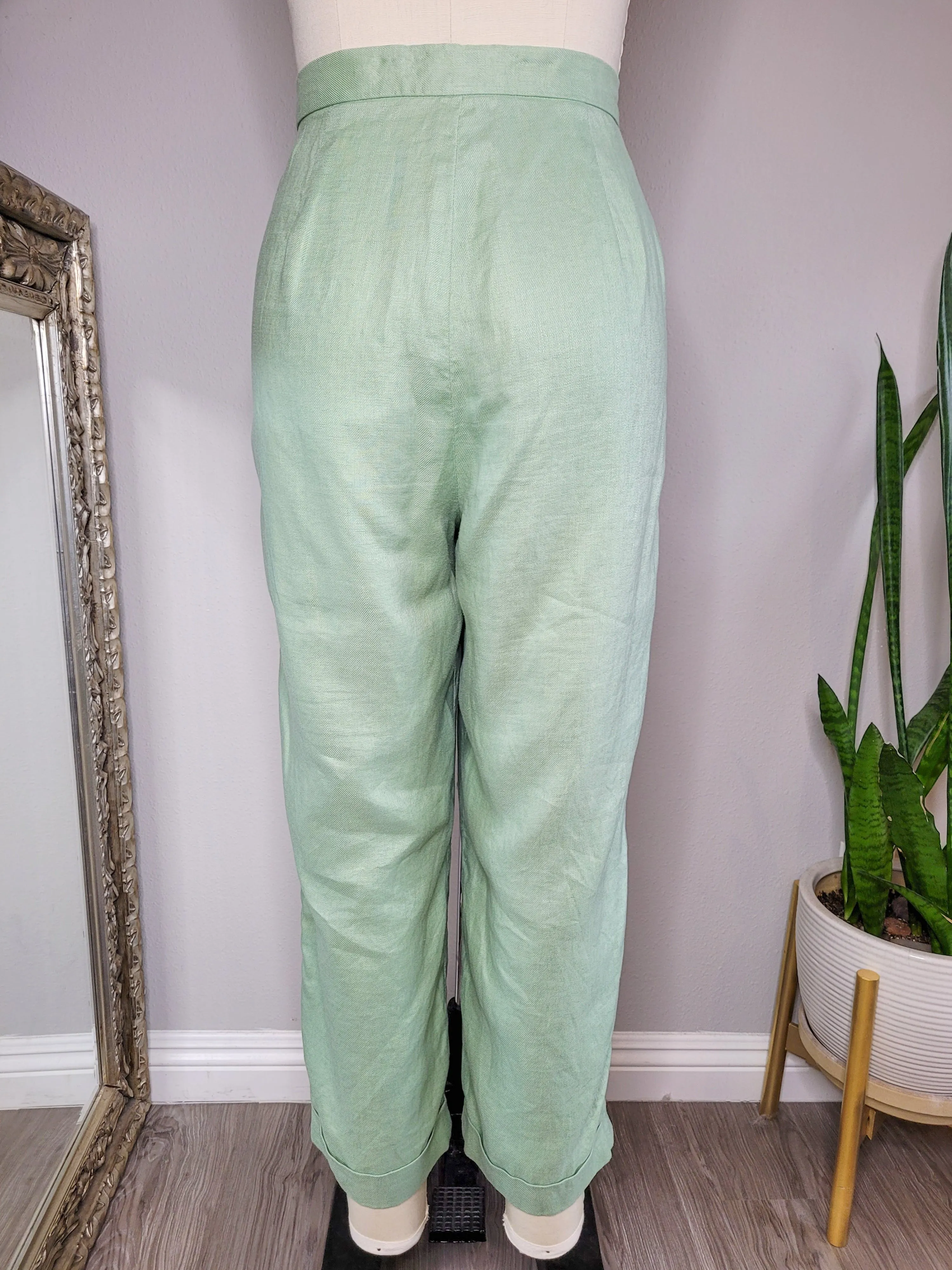 00's Pastel Green Linen Trouser Pants by Lauren Ralph Lauren