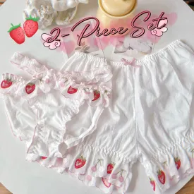 2-Piece Strawberry Embroidered Cottagecore Undergarments Set