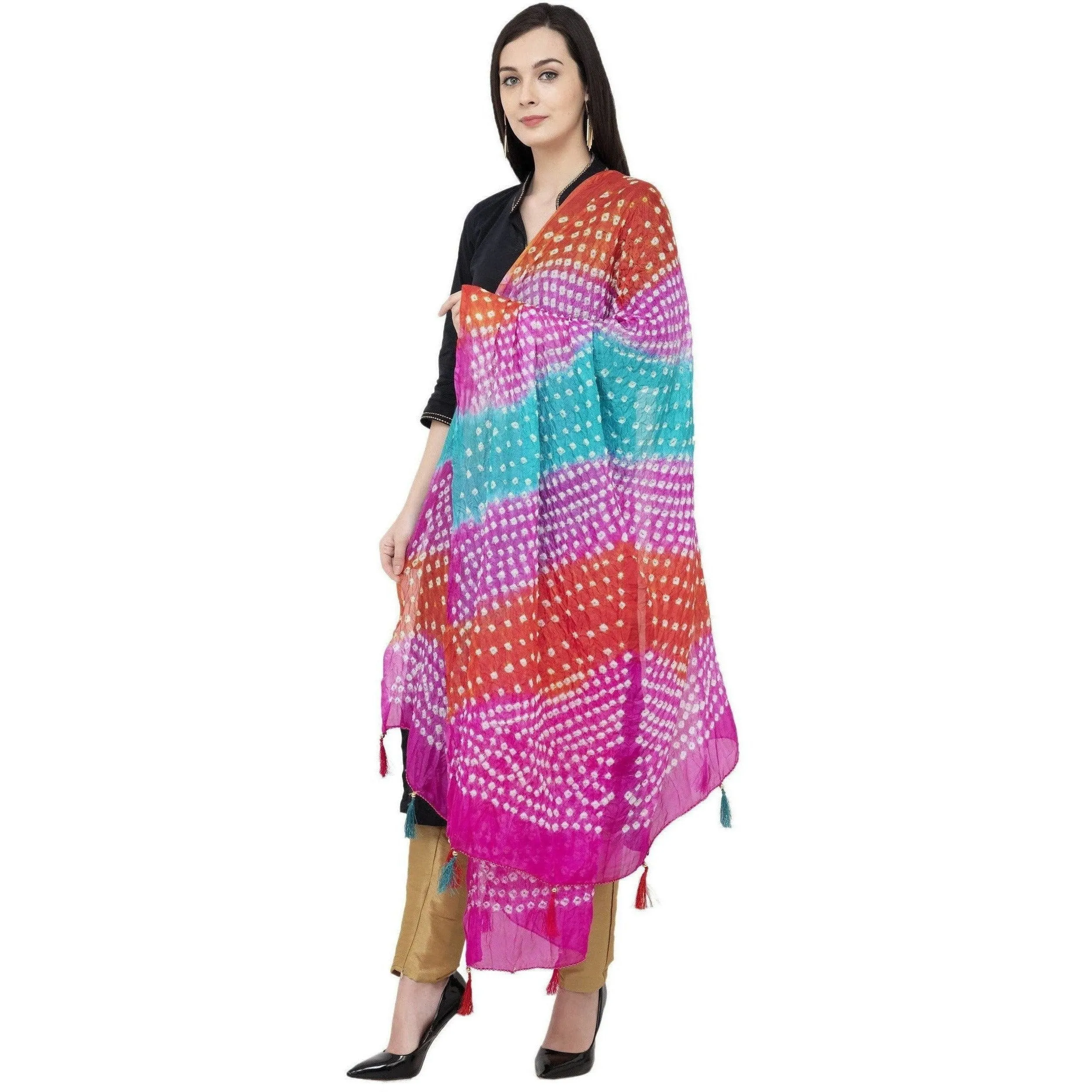 A R Silk Bandhej Multi Tasal Fancy Multi Color Dupatta