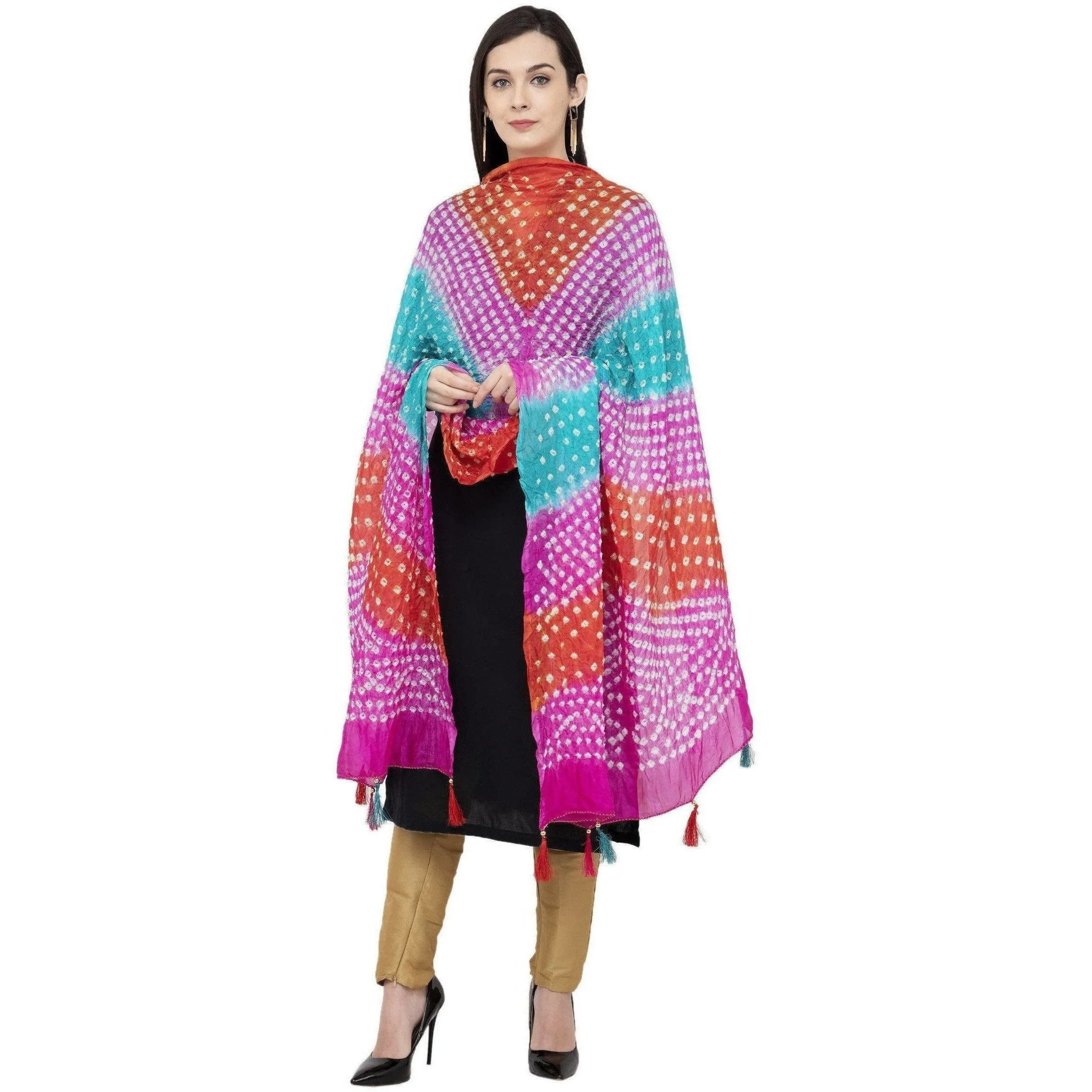 A R Silk Bandhej Multi Tasal Fancy Multi Color Dupatta