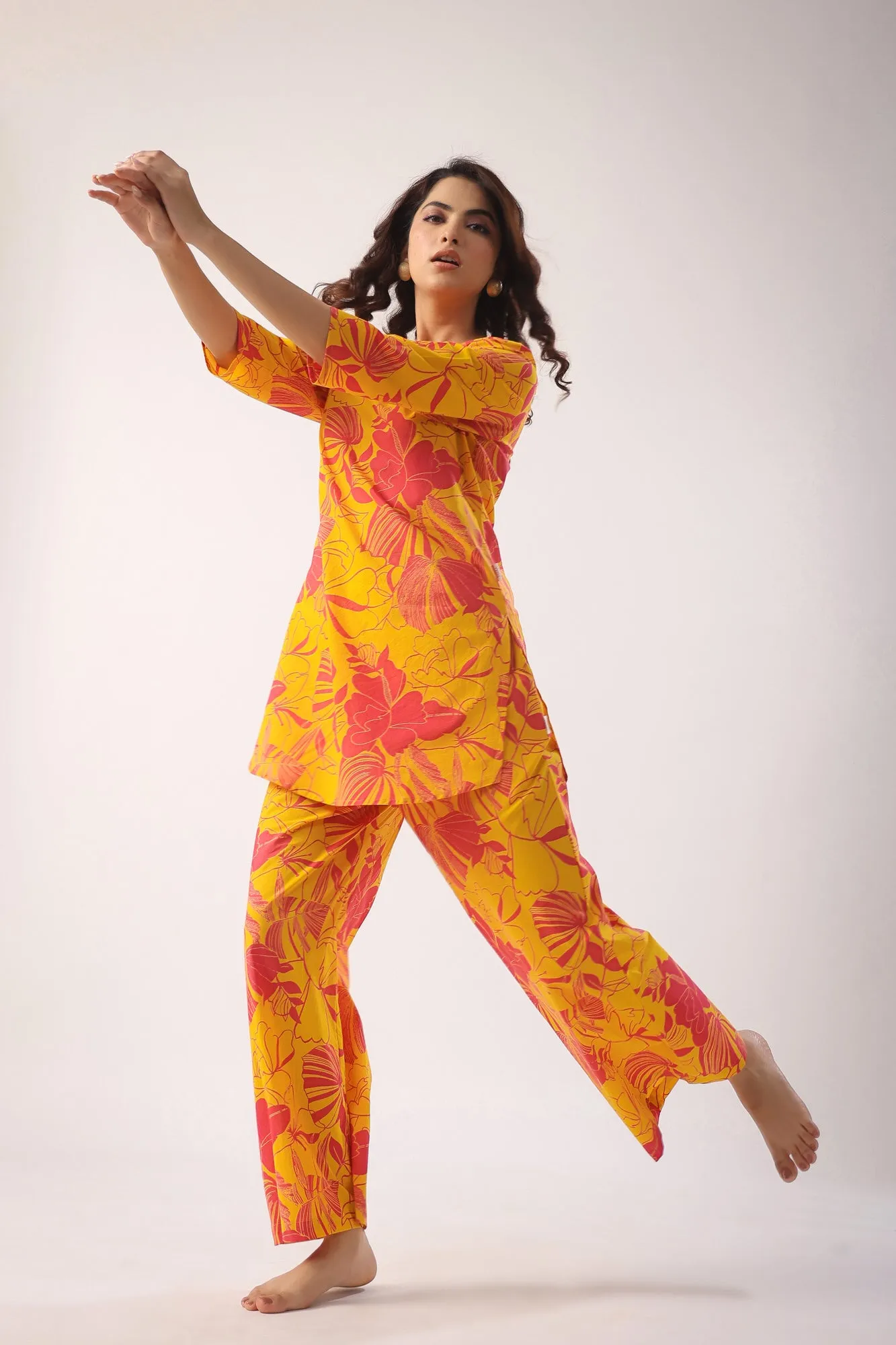 Abstract Art On Mustard Lounge Co-ord Set