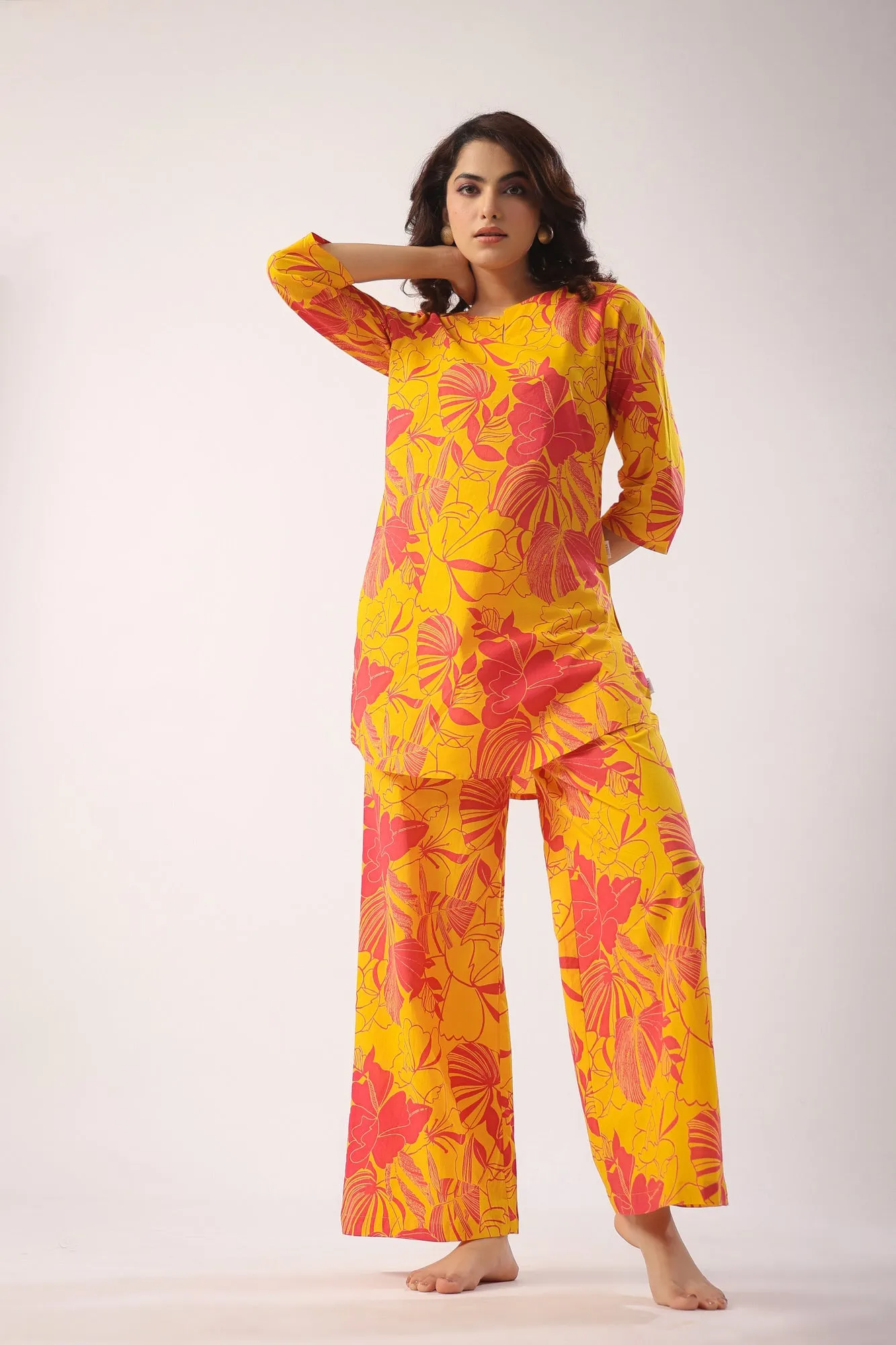 Abstract Art On Mustard Lounge Co-ord Set