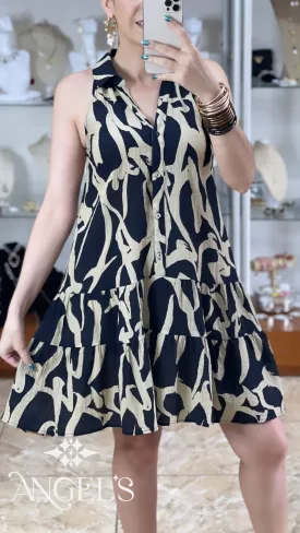 Abstract Print Tiered Dress