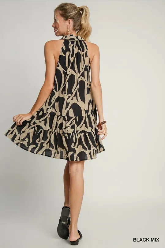 Abstract Print Tiered Dress