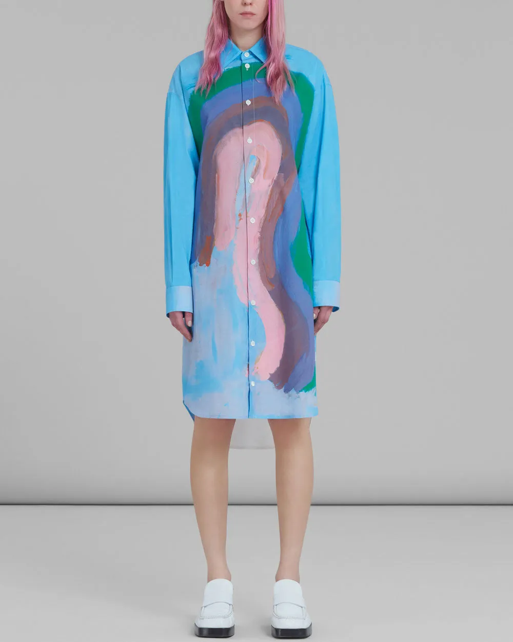 Abstract Rainbow Long Sleeve Shirt Dress