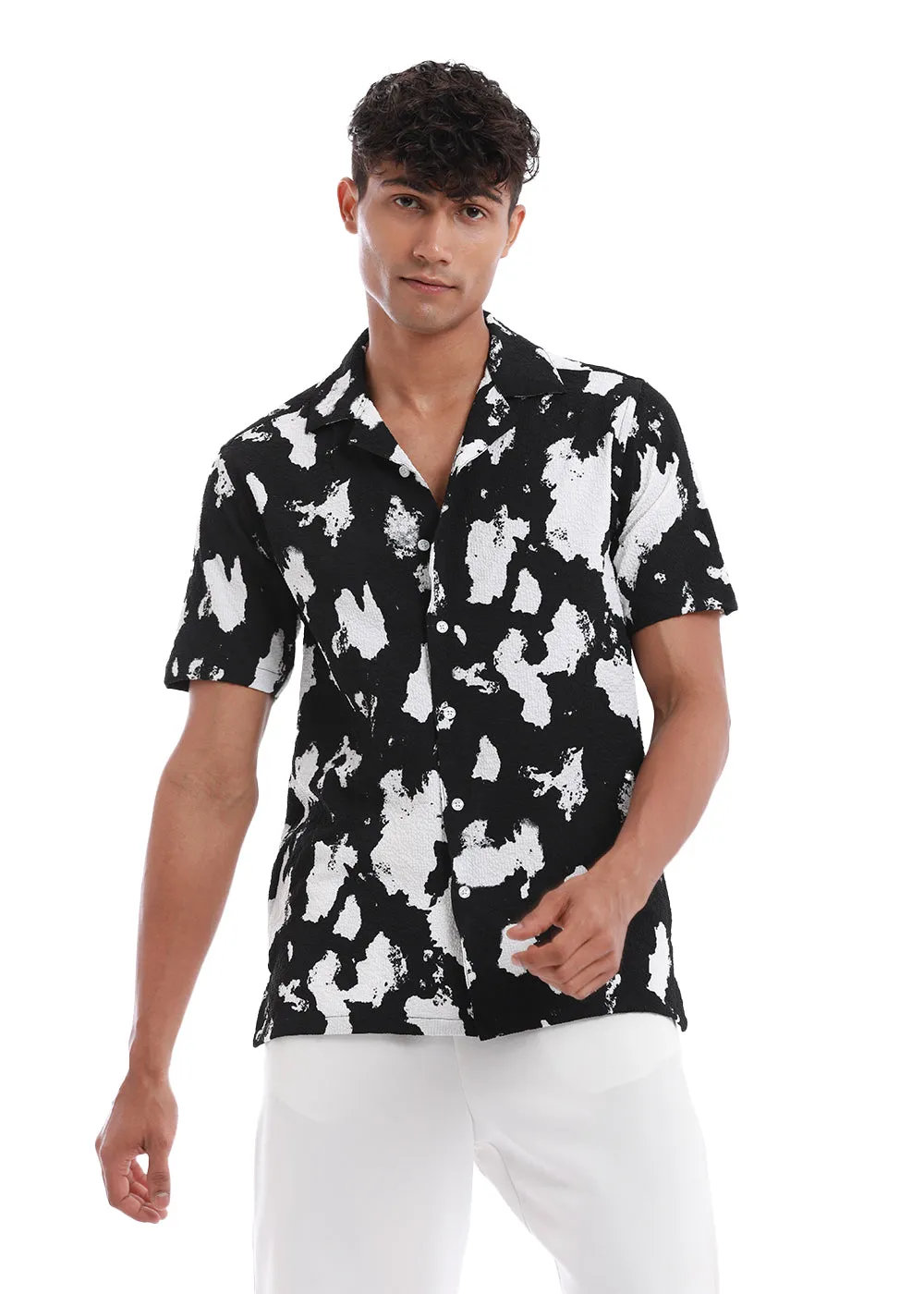 Abstract White Print Popcorn Shirt