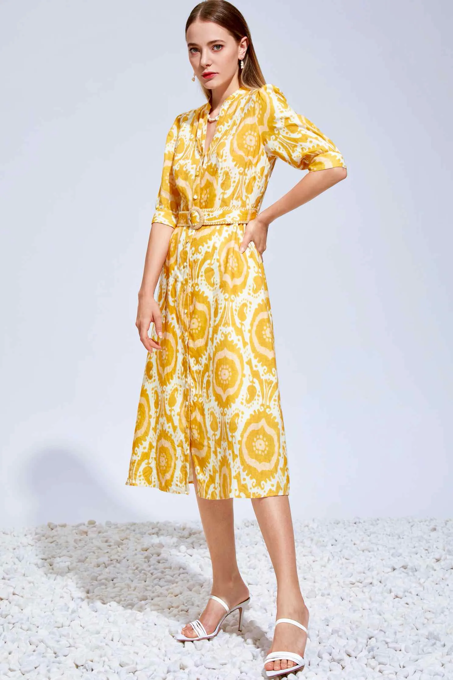 Ada Midi Linen Dress - Mustard/Yellow - GDS