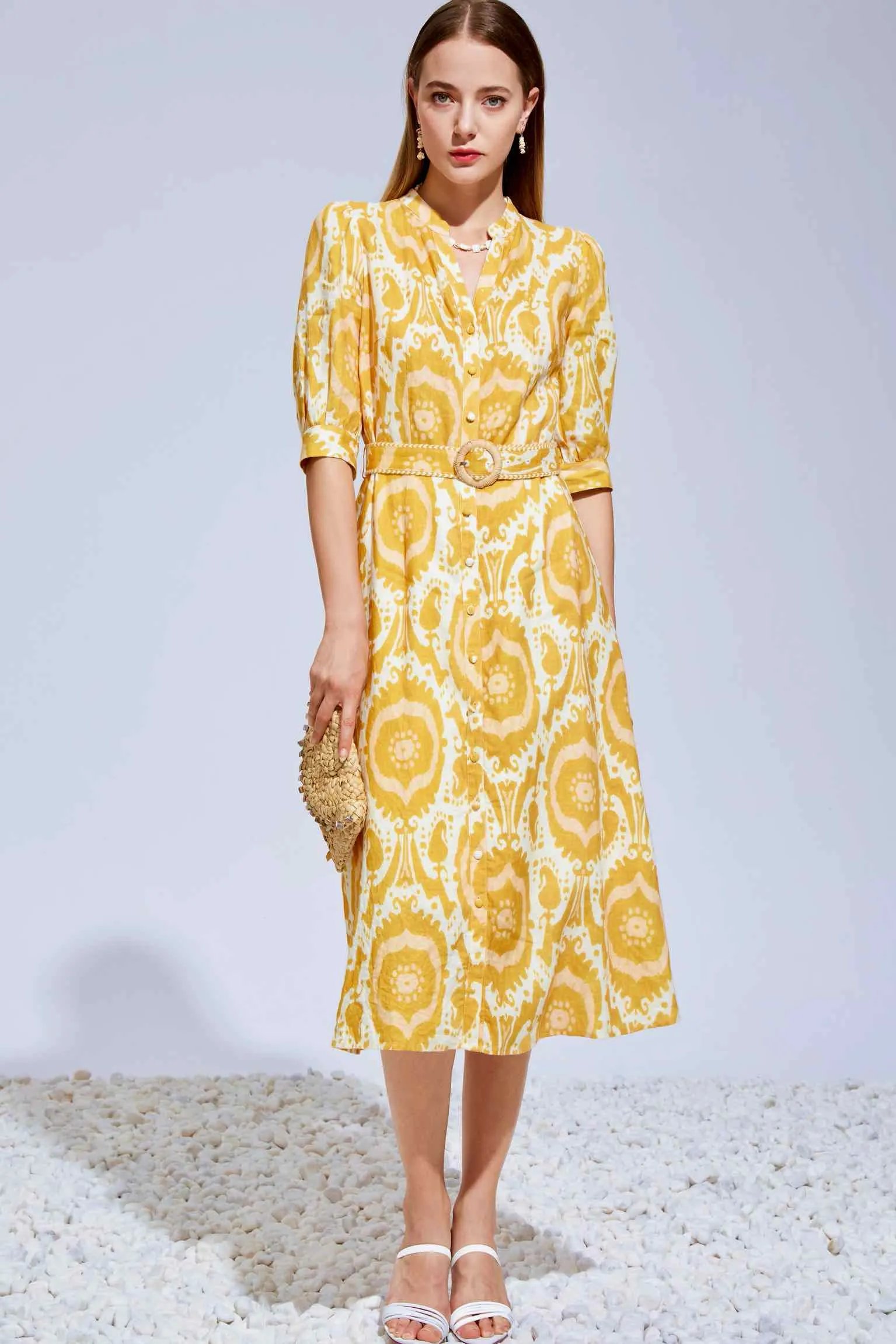 Ada Midi Linen Dress - Mustard/Yellow - GDS