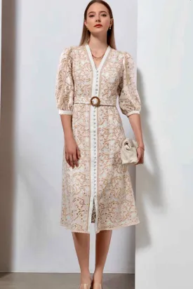 Agnes Long Dress - Beige/white - GDS