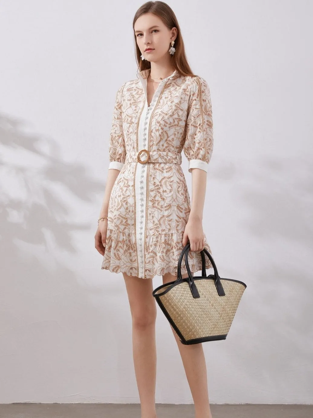 Agnes Mini Dress - White/Beige - GDS