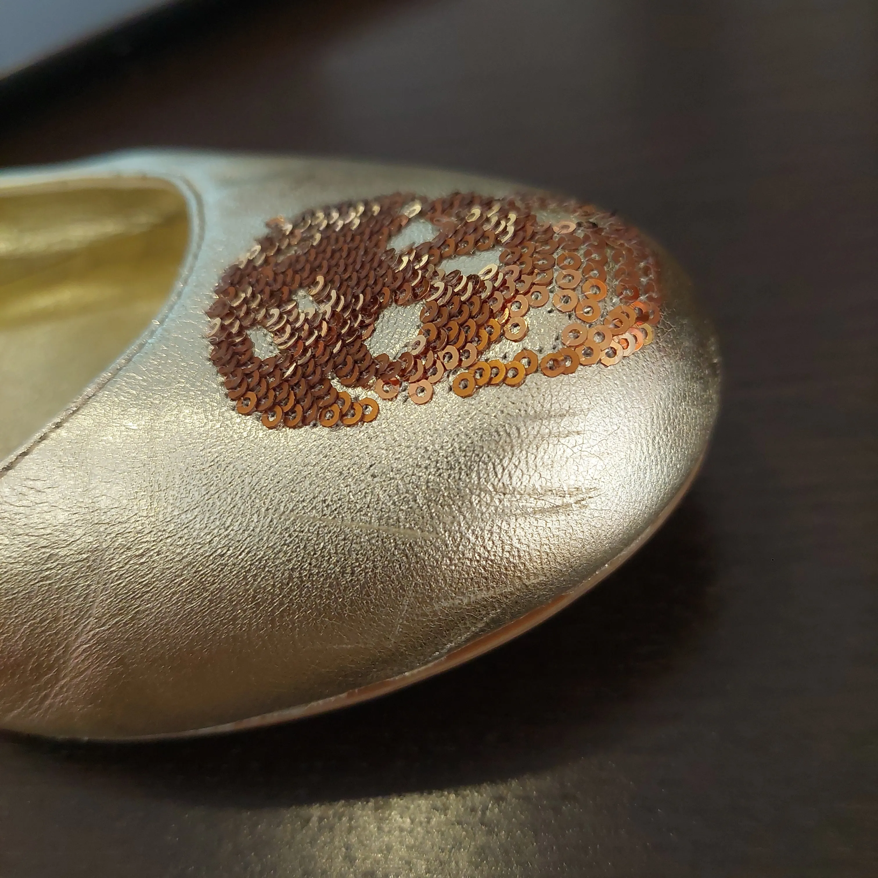 Alexander McQueen Gold Sequins Skull Ballet Flats | Pre Loved |