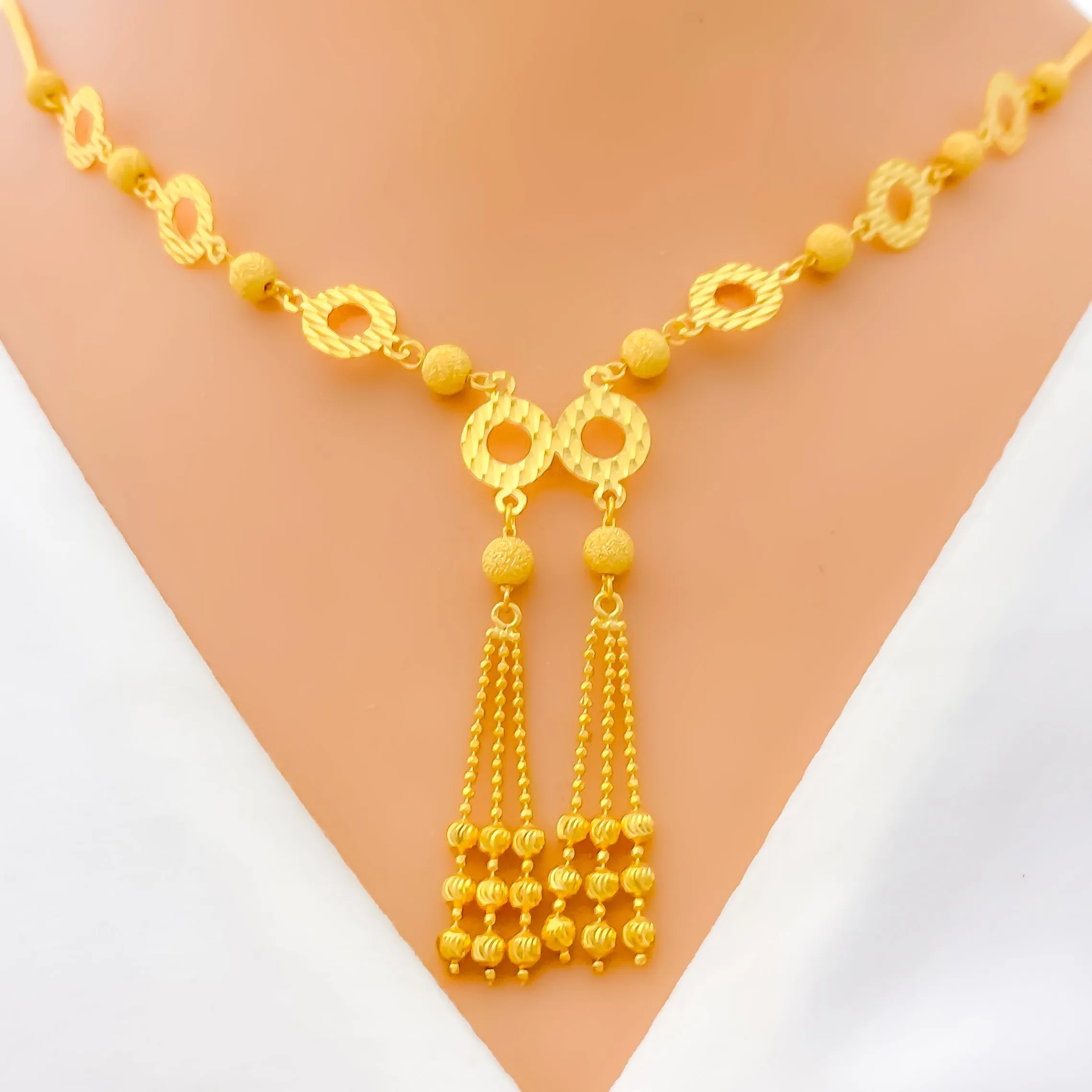 Alternating Dangling Circle 22K Gold Necklace Set