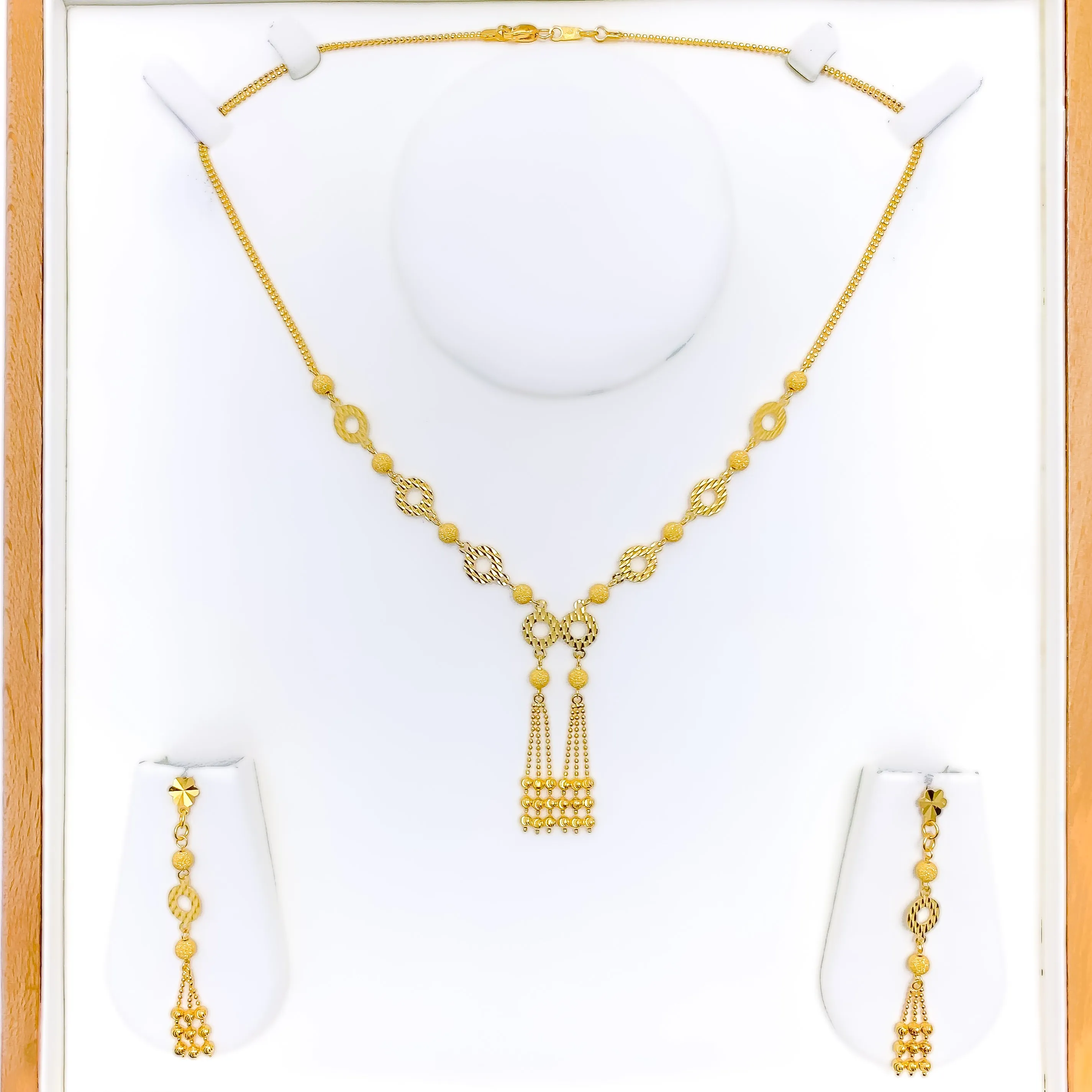 Alternating Dangling Circle 22K Gold Necklace Set