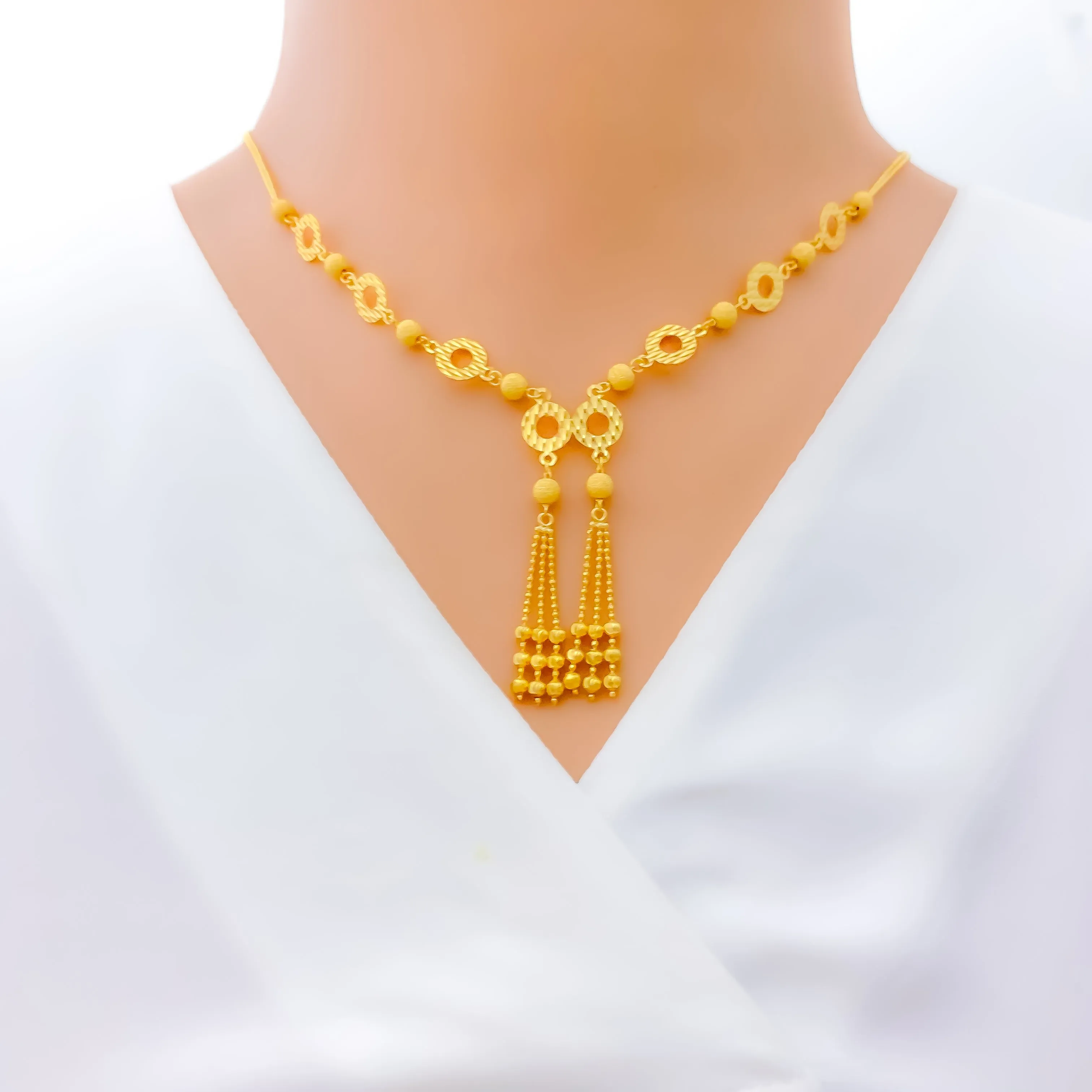 Alternating Dangling Circle 22K Gold Necklace Set