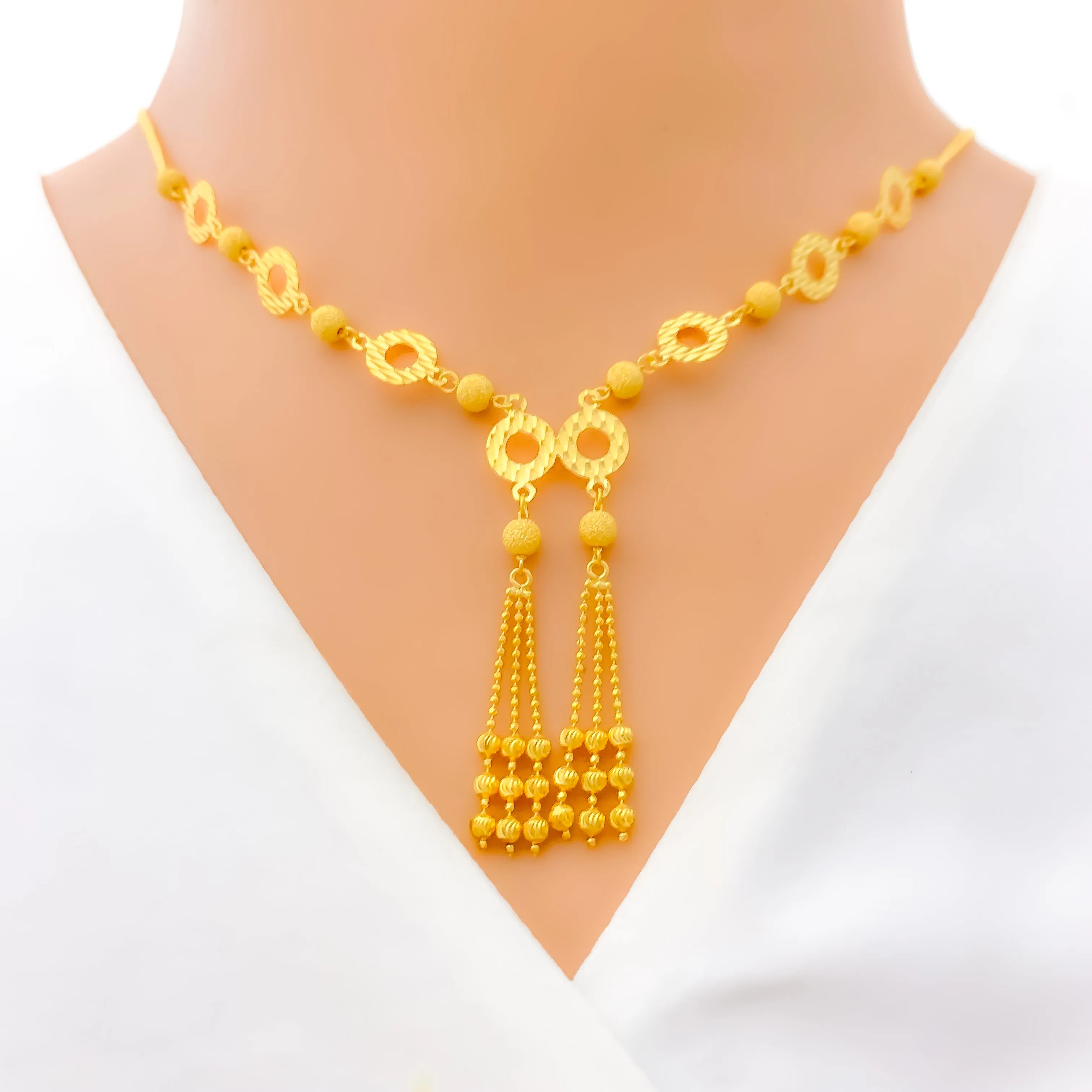 Alternating Dangling Circle 22K Gold Necklace Set