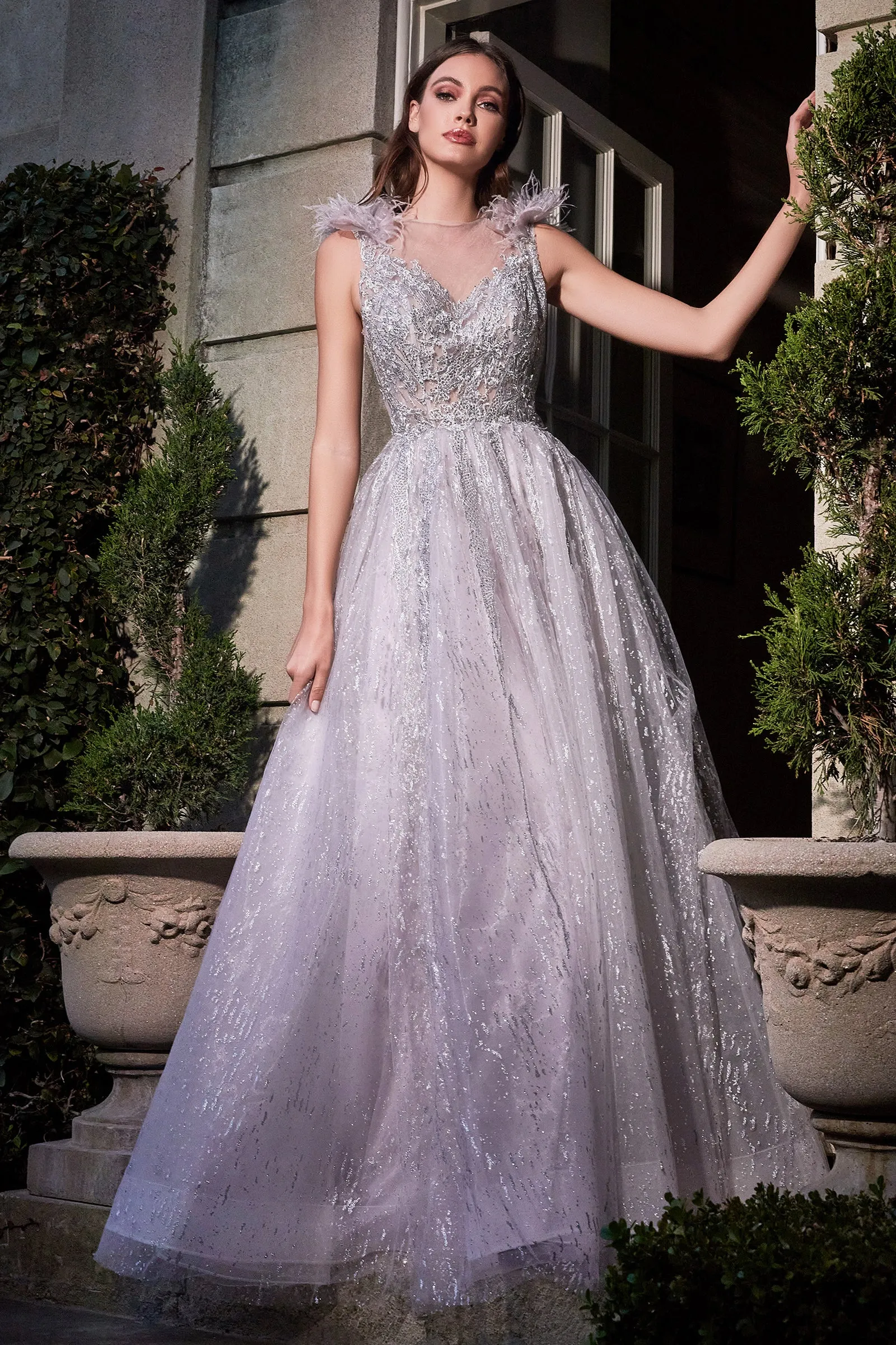 Angelic | Feather Layered Tulle A Line Gown | LaDivine B704