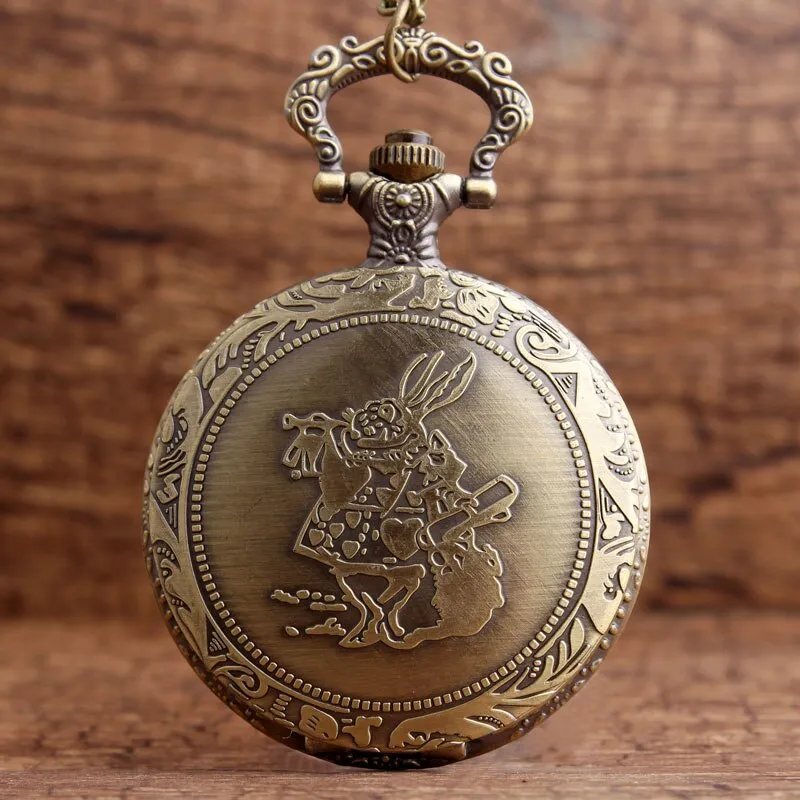 Antique Unisex Bronze Alice In The Wonderful World Rabbit Girl Pocket Watch