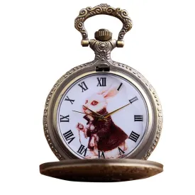 Antique Unisex Bronze Alice In The Wonderful World Rabbit Girl Pocket Watch