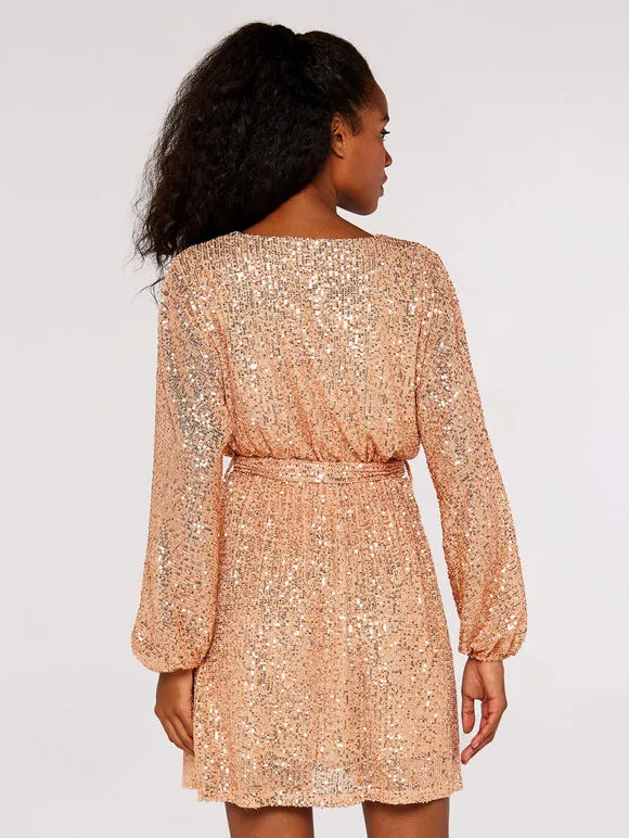 Apricot Rose Gold Sequin Dress