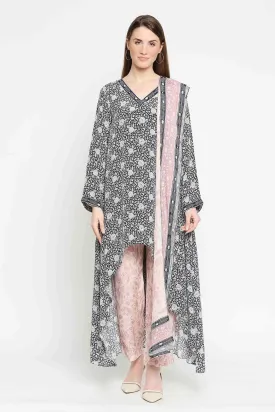 Asymmetrical Floral Crepe Kurta