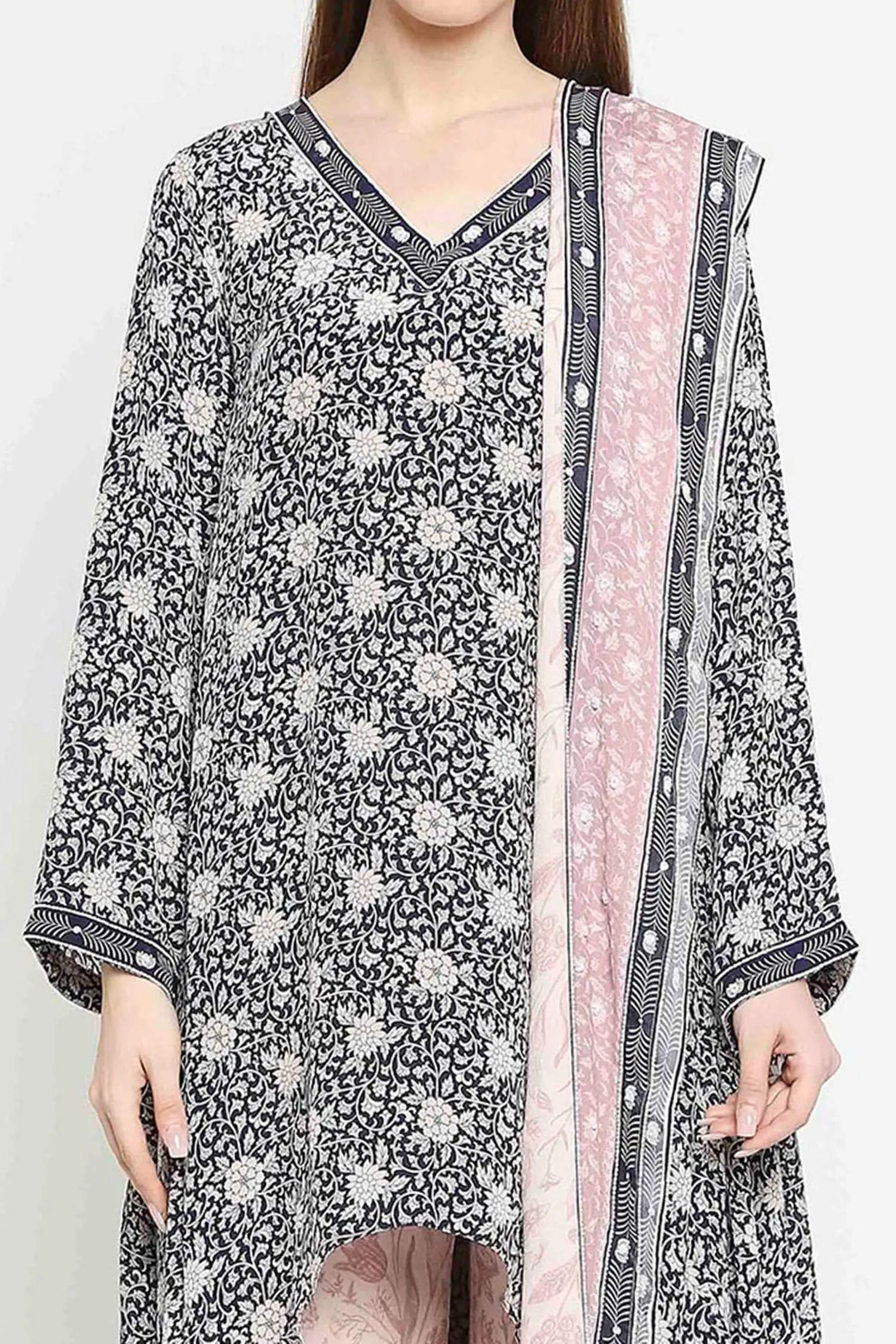 Asymmetrical Floral Crepe Kurta