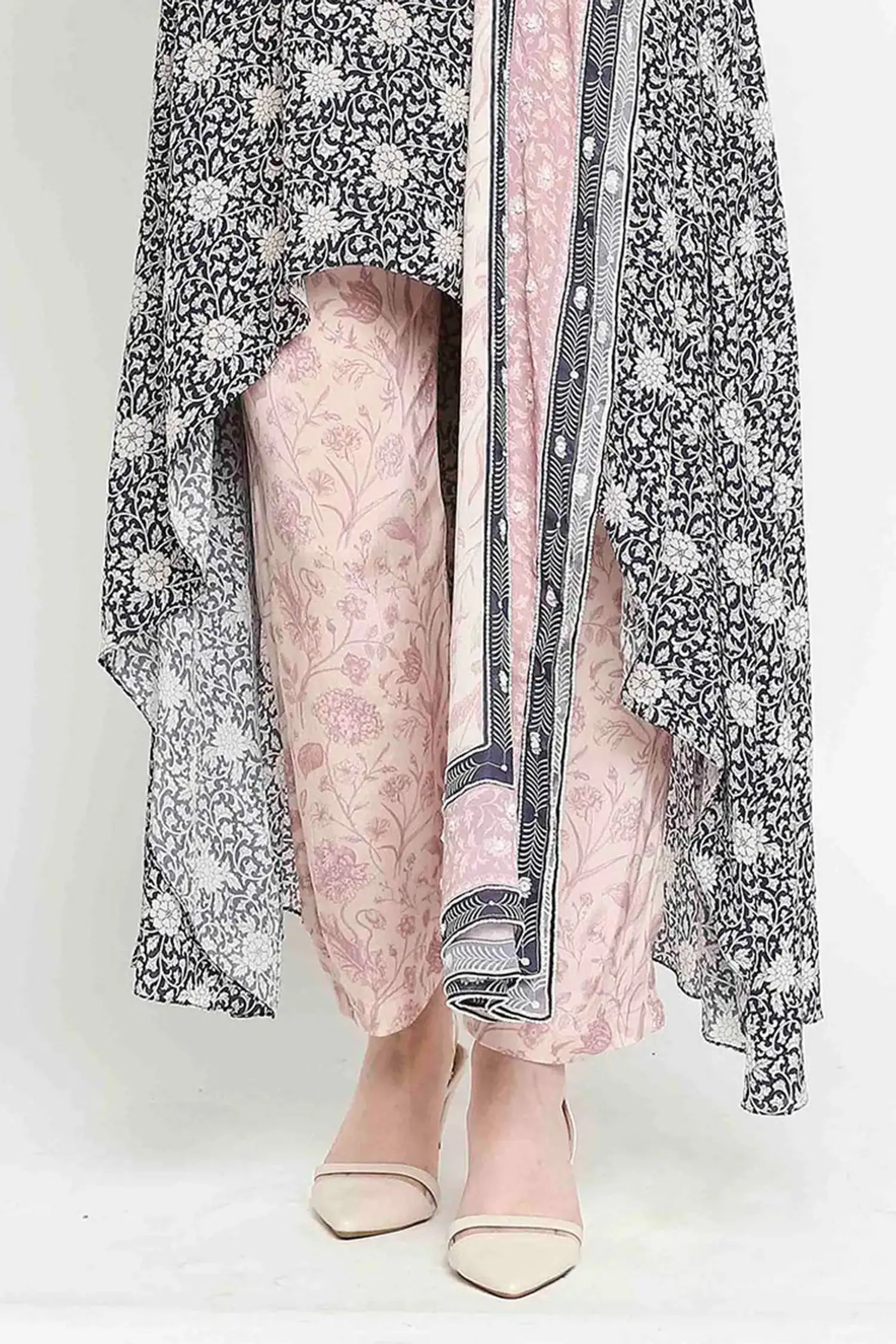 Asymmetrical Floral Crepe Kurta