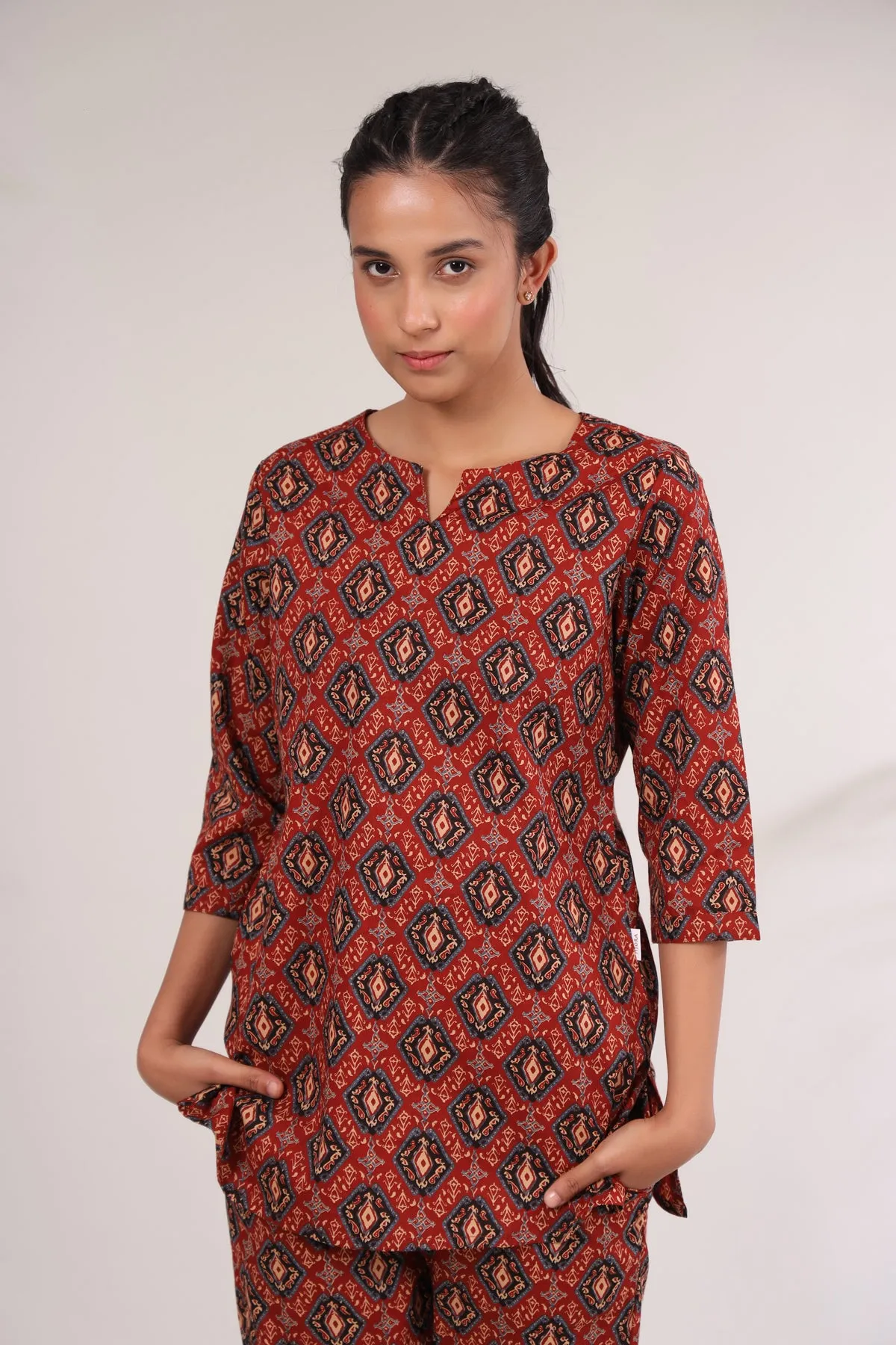 Bagru Kalamkari Print on Red Top Set