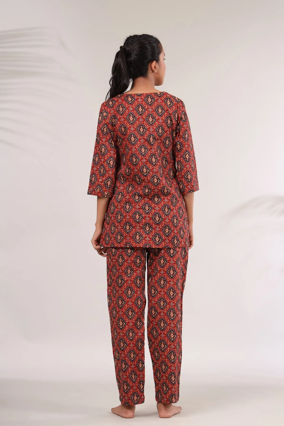 Bagru Kalamkari Print on Red Top Set