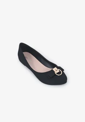 Ballerina Gold Charm Classic Flats - Black