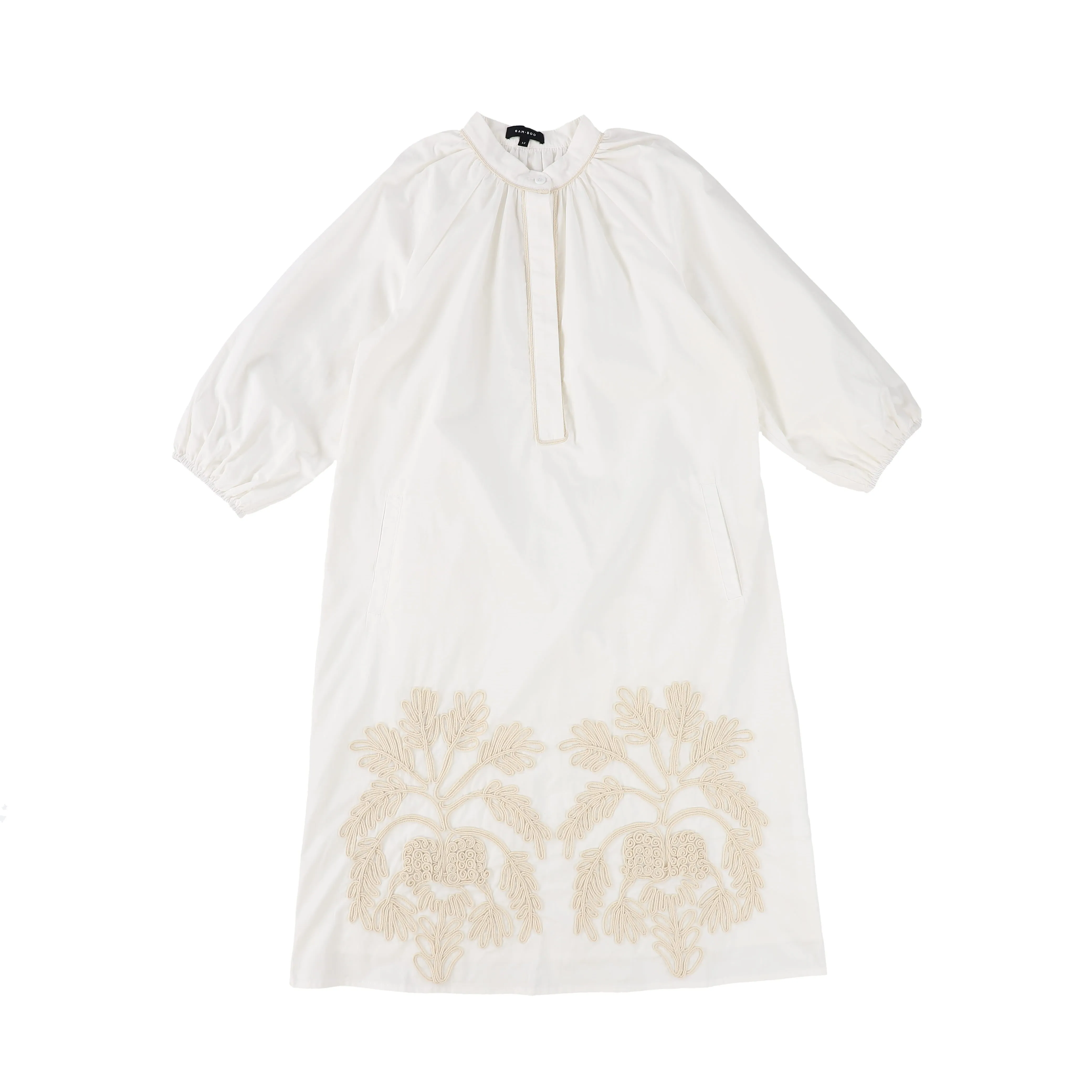 BAMBOO WHITE EMBROIDERED MOCK NECK DRESS [Final Sale]