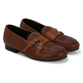 Bello Tan Braided Double Monk Loafers