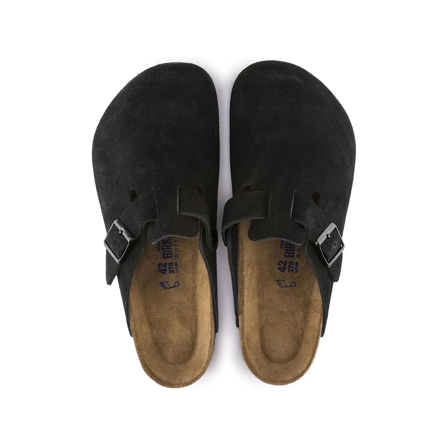 BIRKENSTOCK UNISEX Boston Soft Footbed Suede Leather (Black - Narrow Fit)