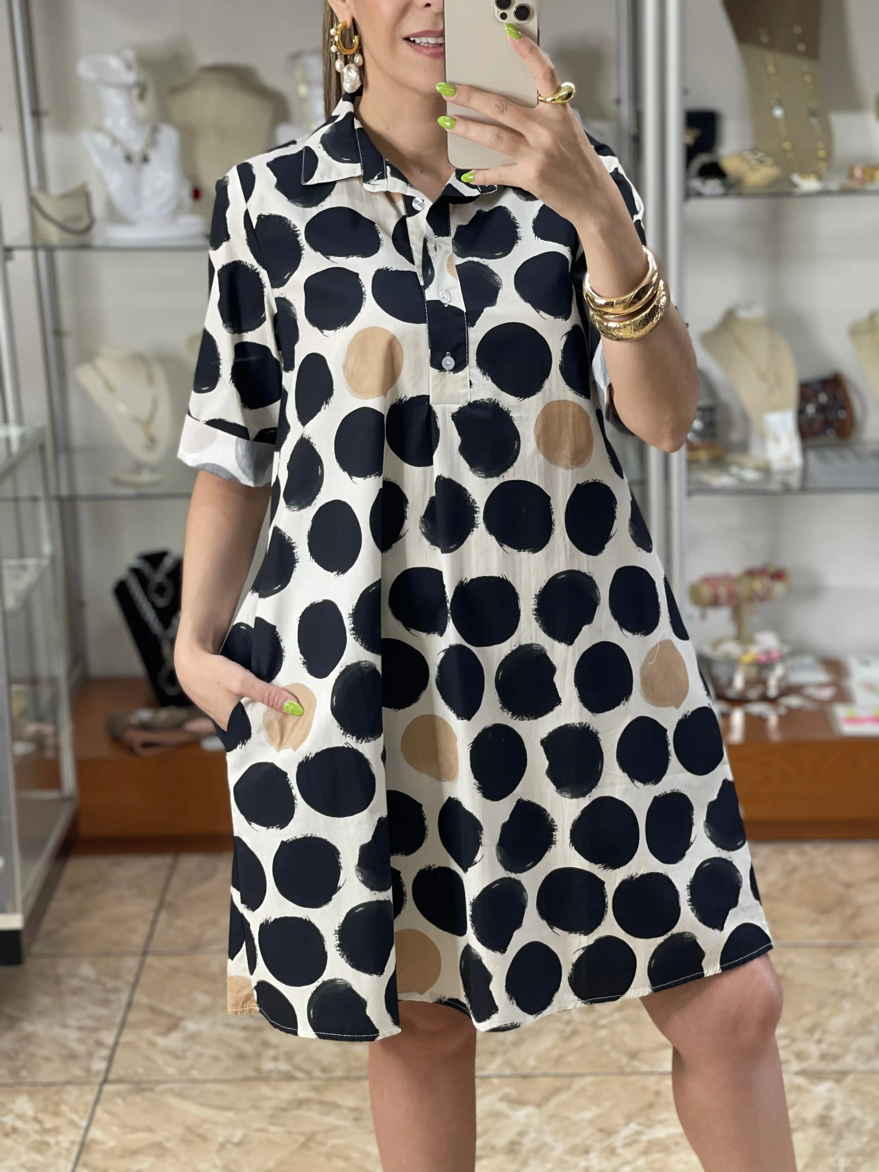 Black and Cream Polka Dress