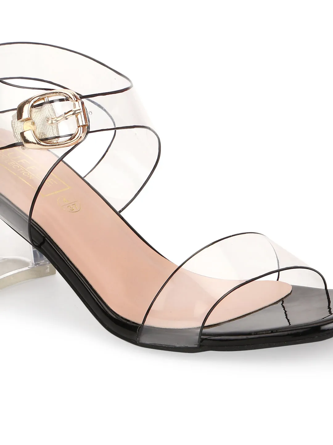 Black Patent Perspex Clear Block Heel Sandals