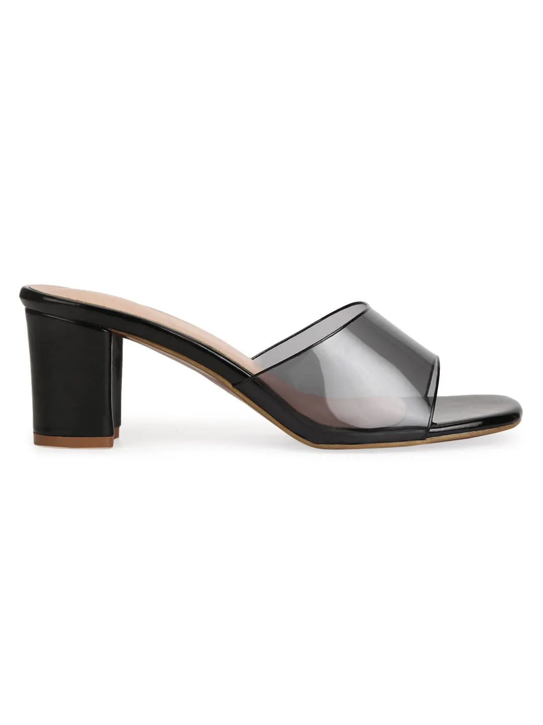 Black Patent Perspex Clear Strap Mules