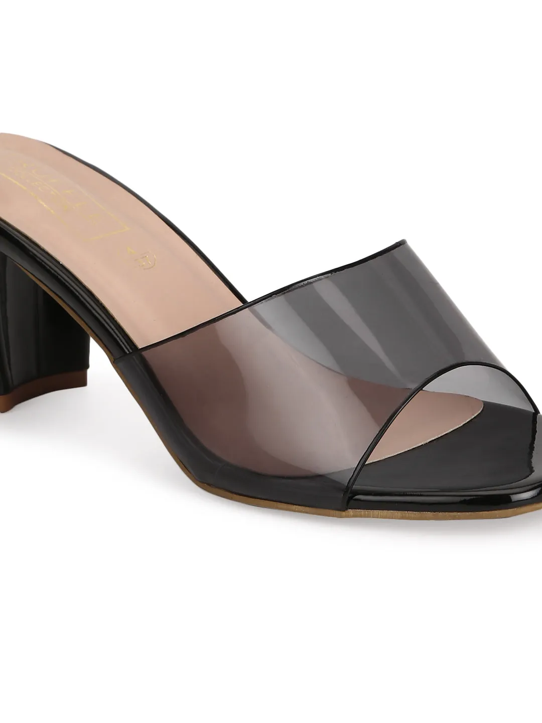 Black Patent Perspex Clear Strap Mules