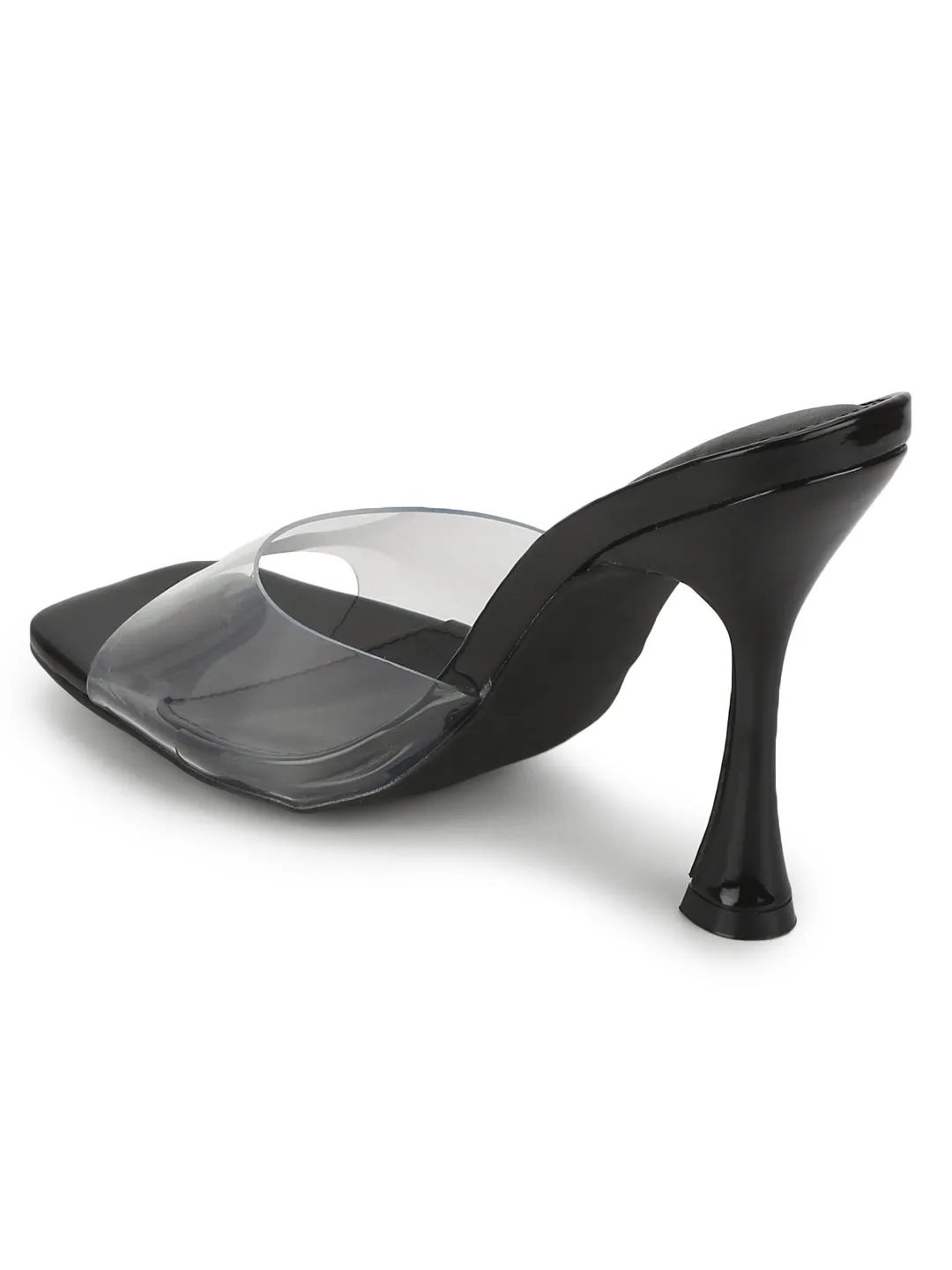 Black Patent PU Clear High Heel Mules