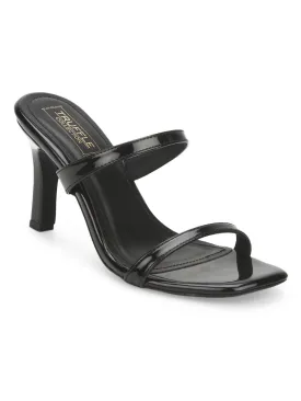 Black Patent Slim Strap High Heel Mules