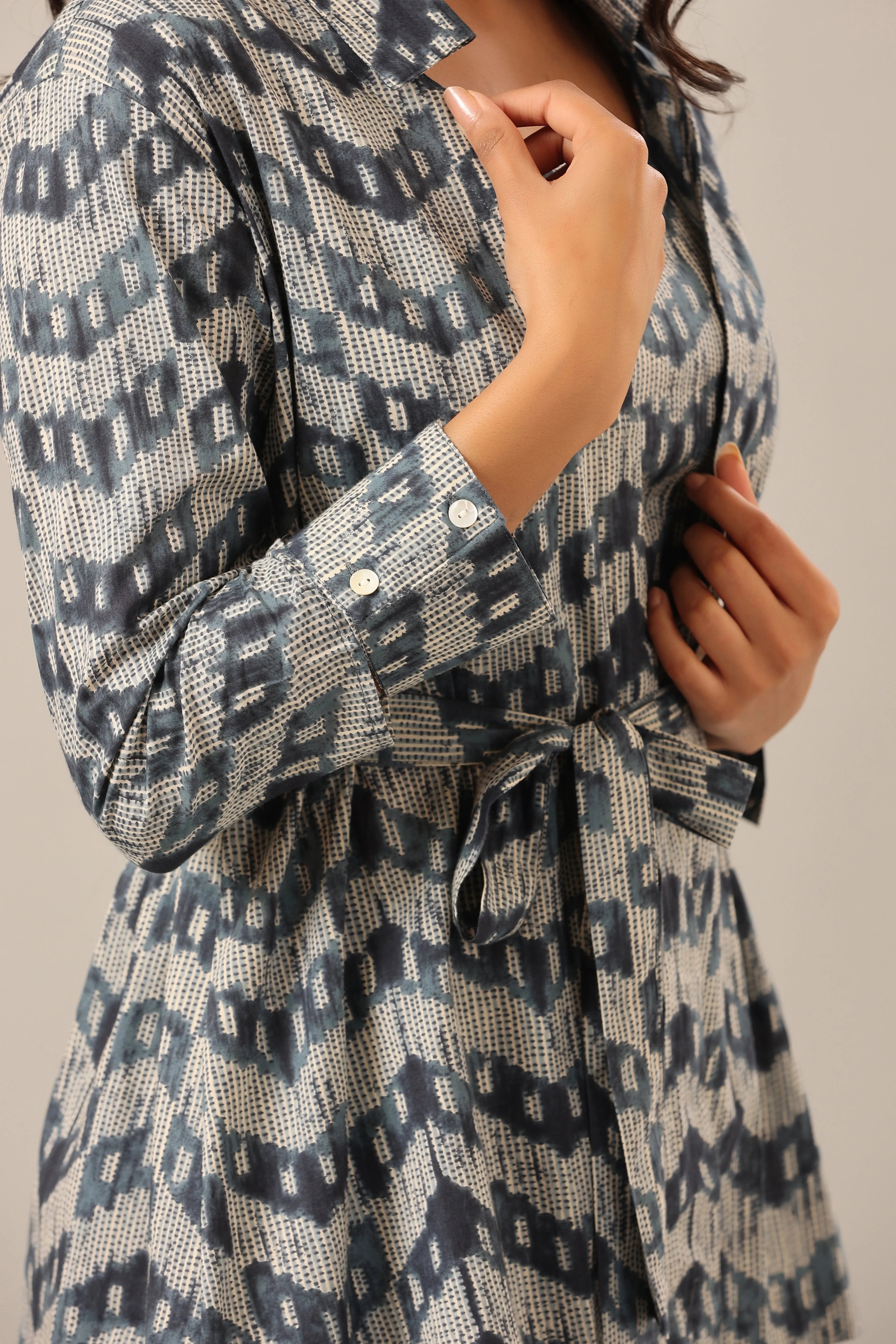 Blue Shibori on Cotton Three piece Shrug Set