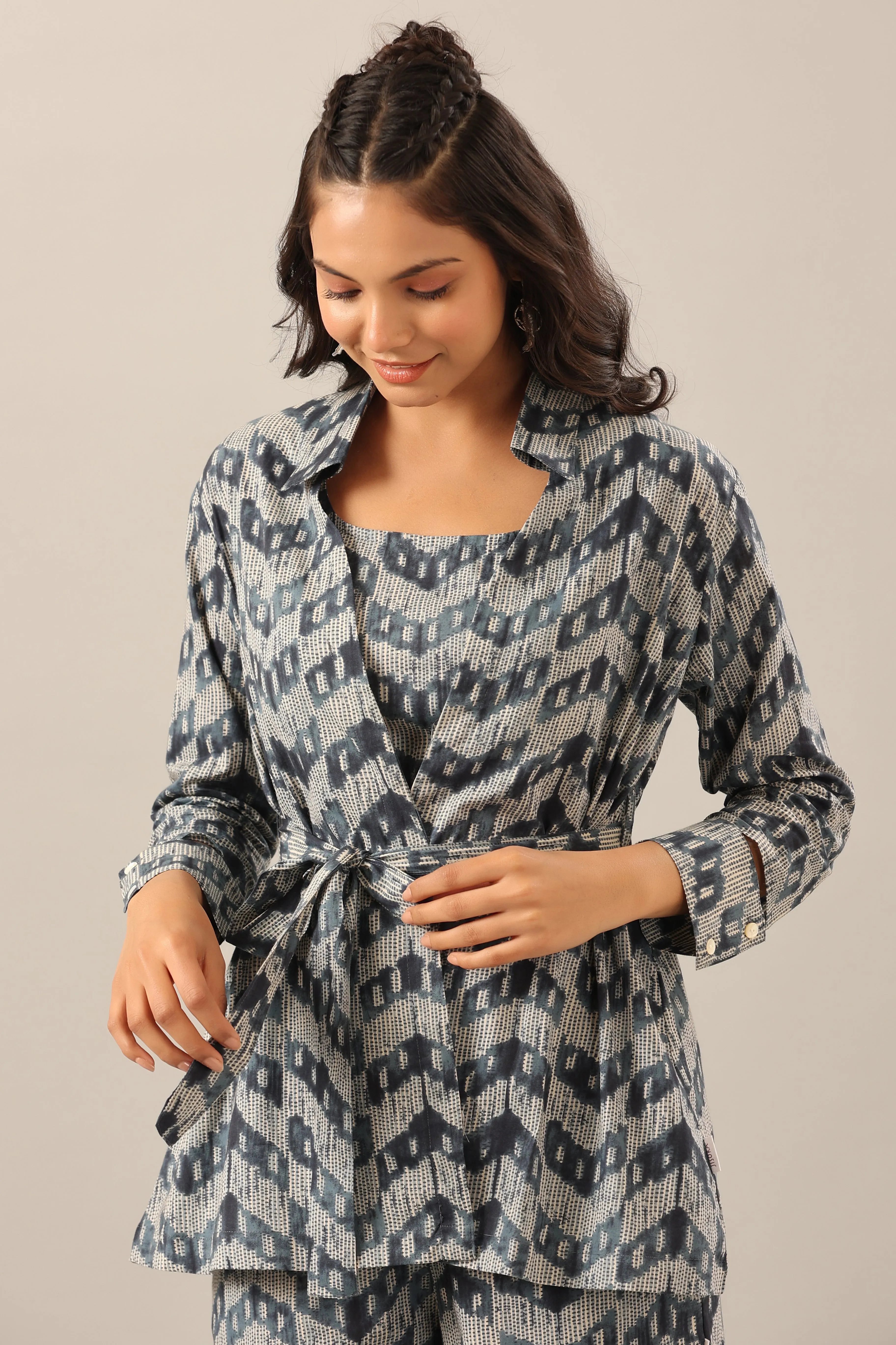 Blue Shibori on Cotton Three piece Shrug Set