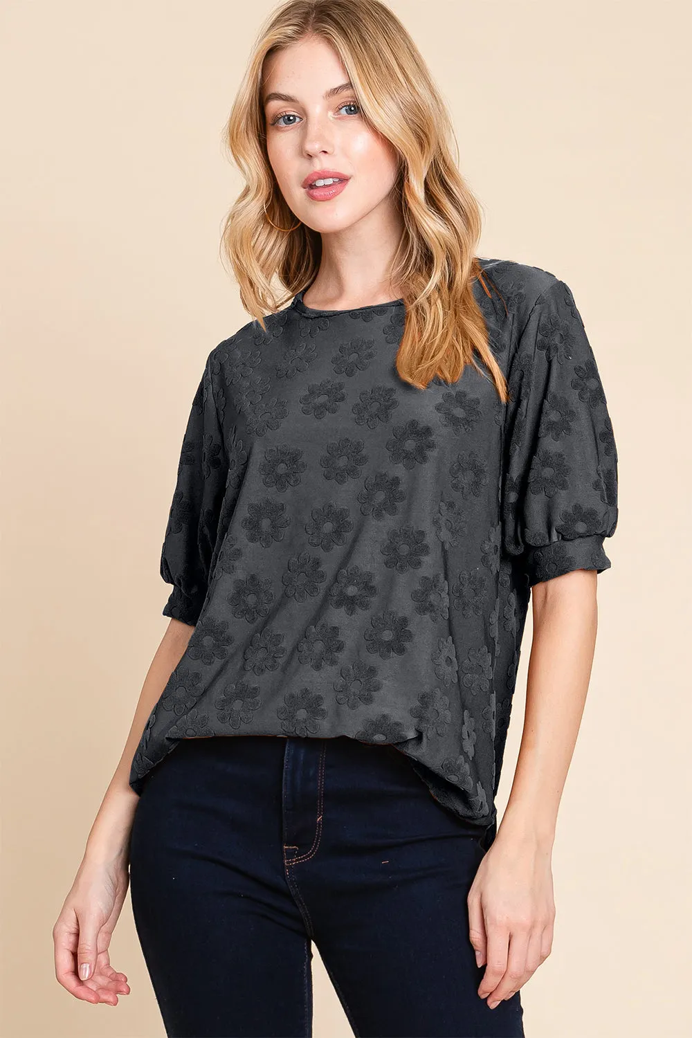 BOMBOM Textured Floral Pattern Top