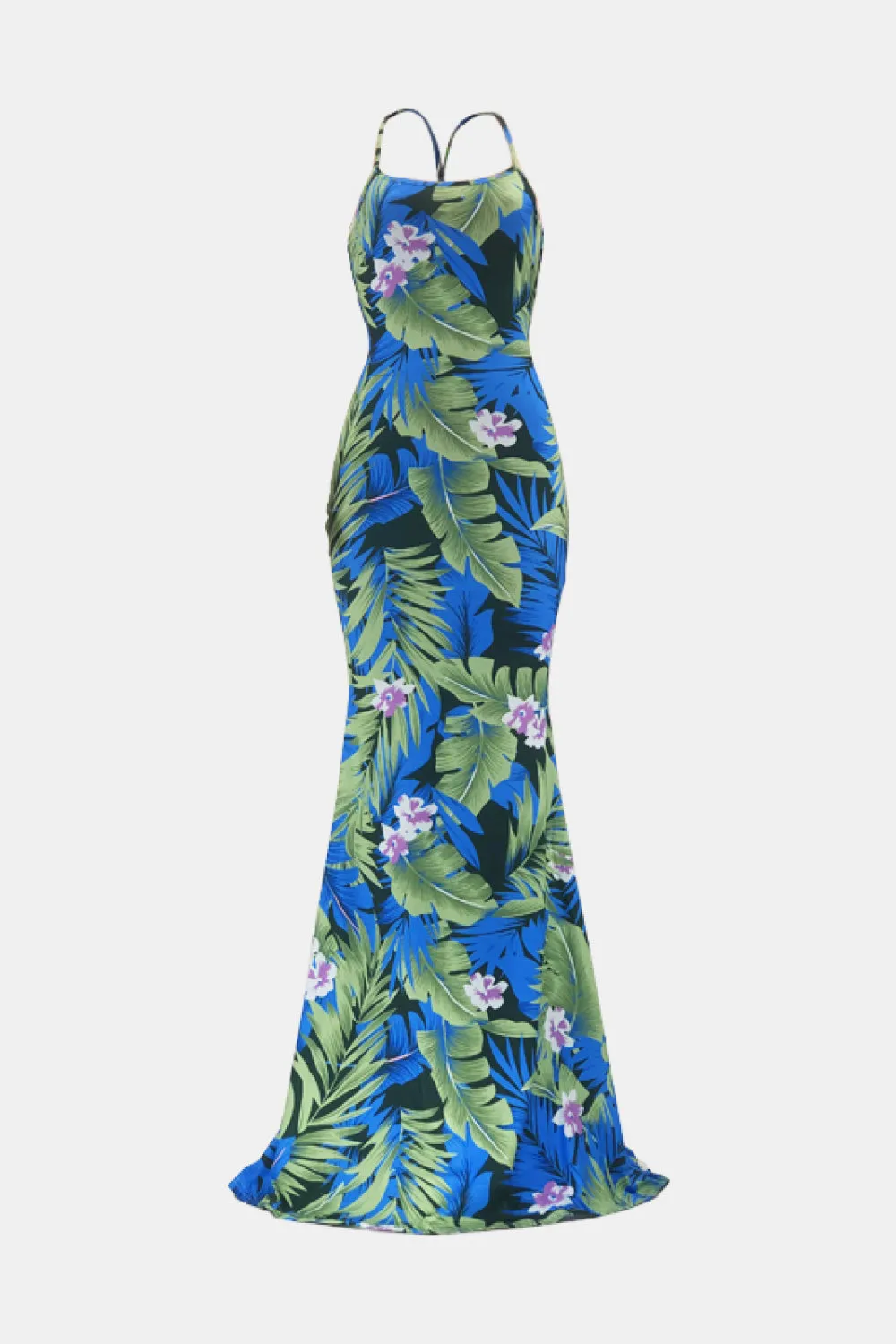 Botanical Print Halter Neck Crisscross Dress