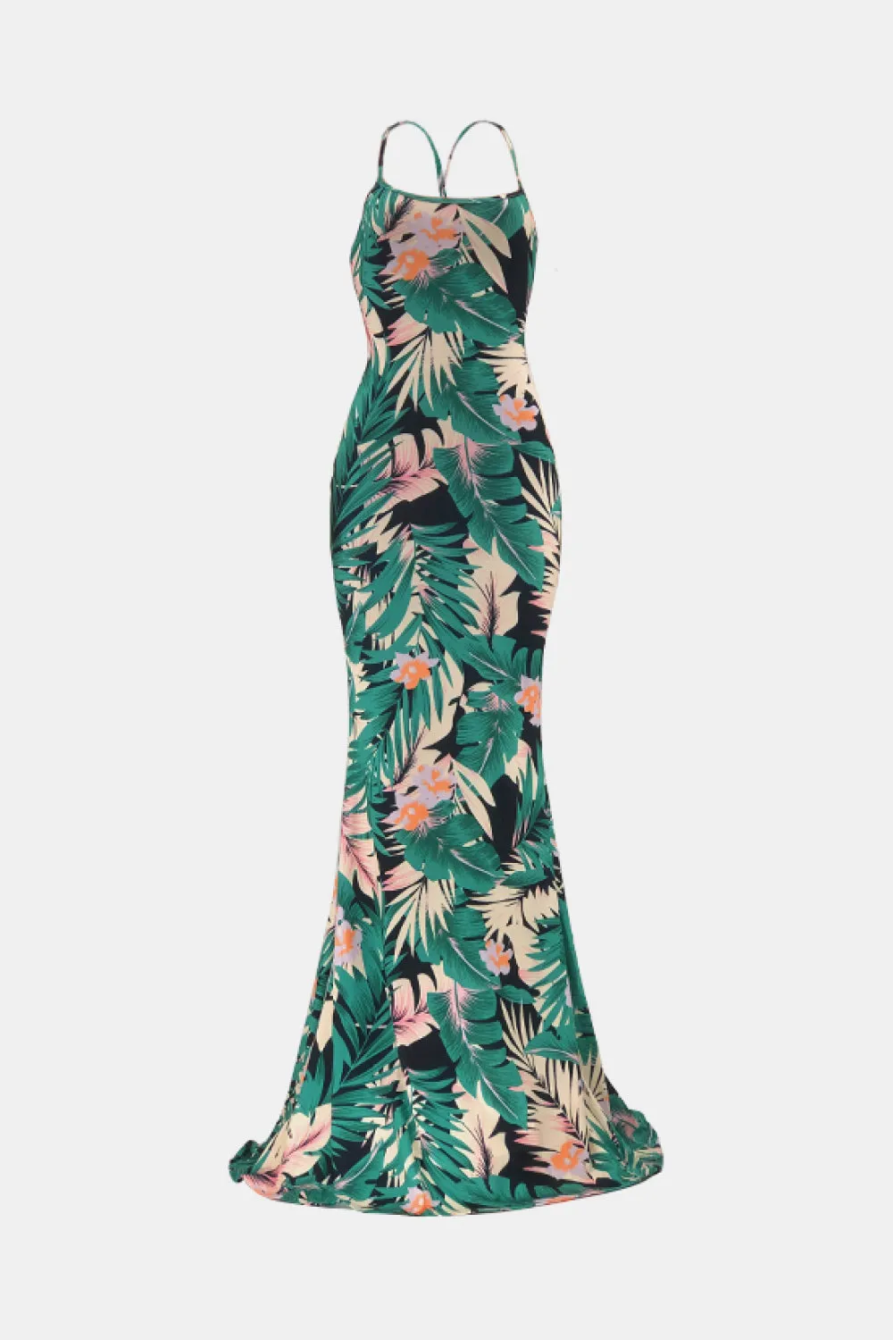 Botanical Print Halter Neck Crisscross Dress