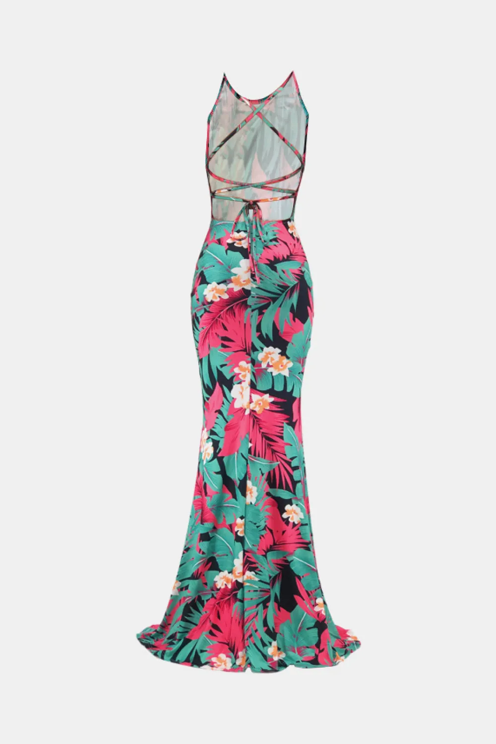 Botanical Print Halter Neck Crisscross Dress