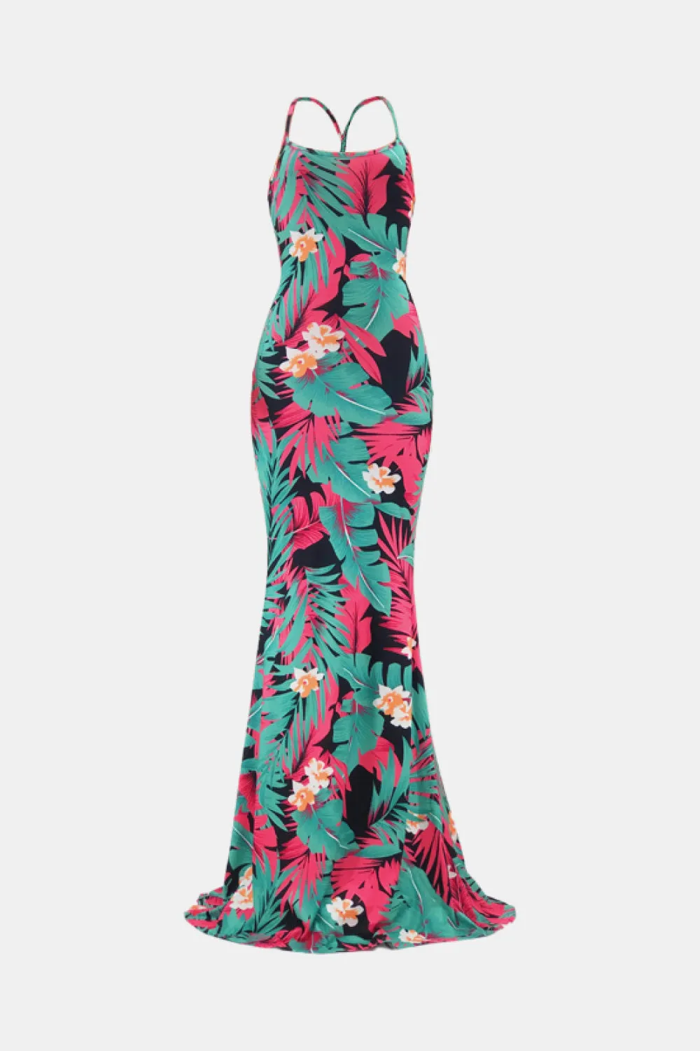 Botanical Print Halter Neck Crisscross Dress